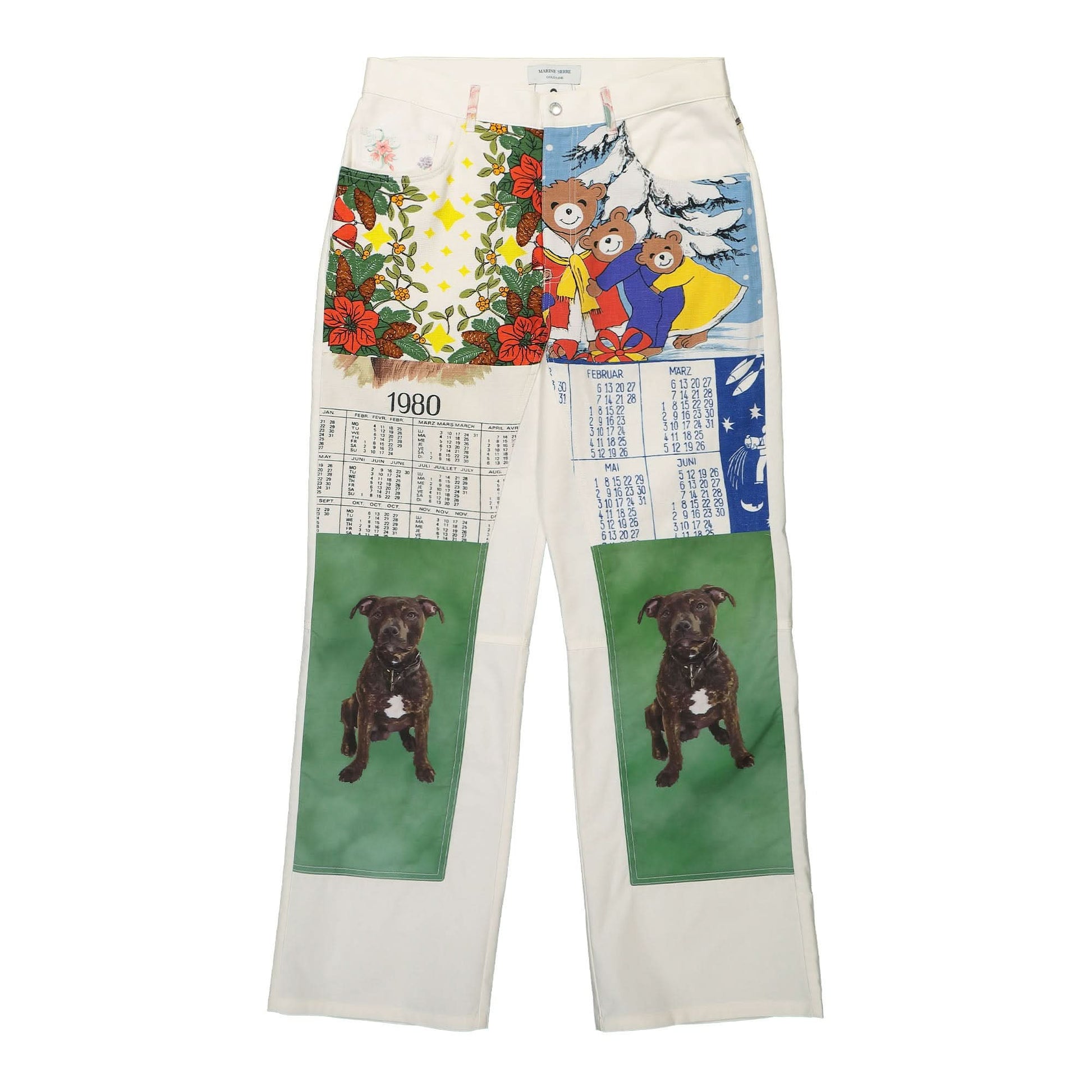 Marine Serre Household Linen Calendar Straight Leg Pants Multicolor Detail view 6 | Gate
