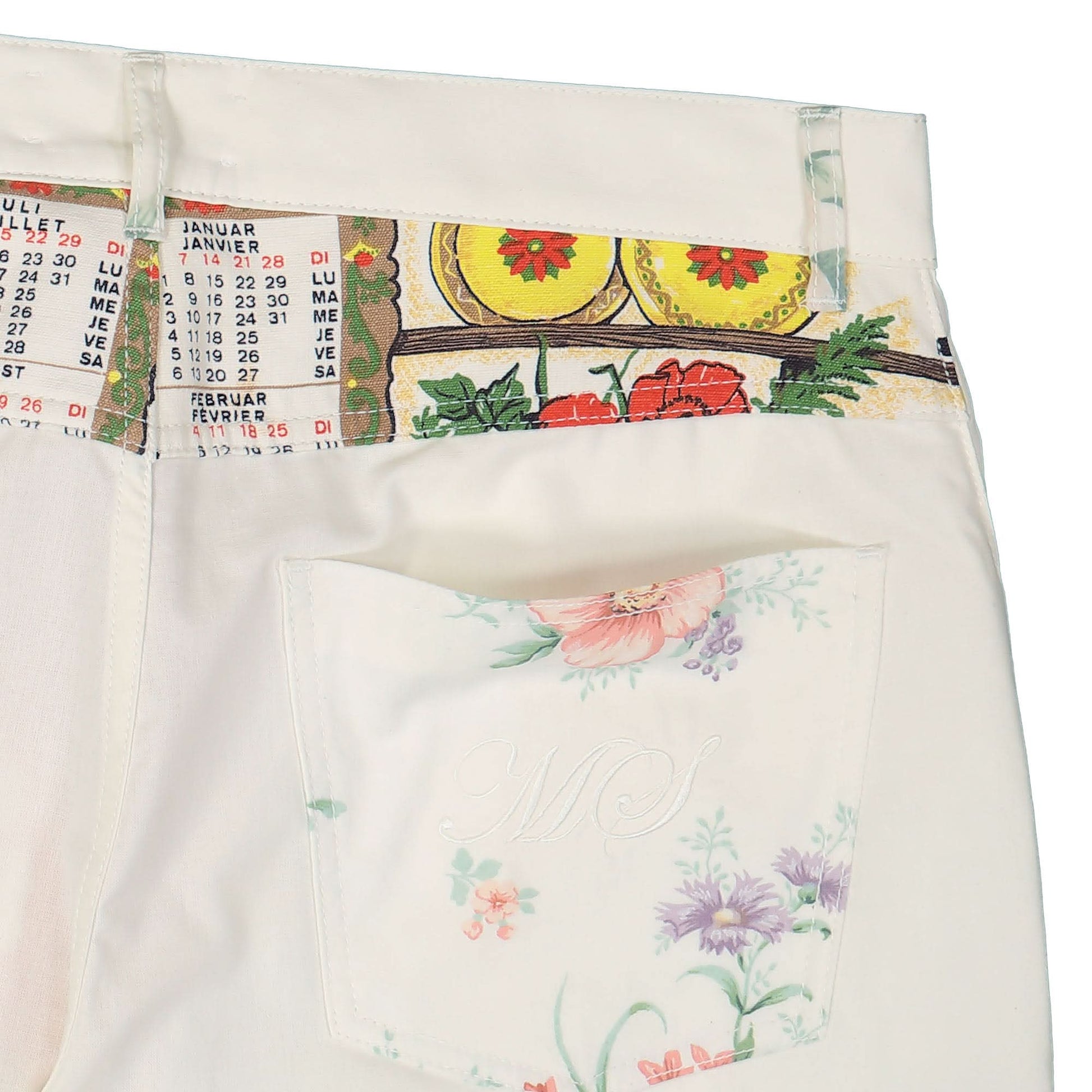 Marine Serre Household Linen Calendar Straight Leg Pants Multicolor Detail view 10 | Gate