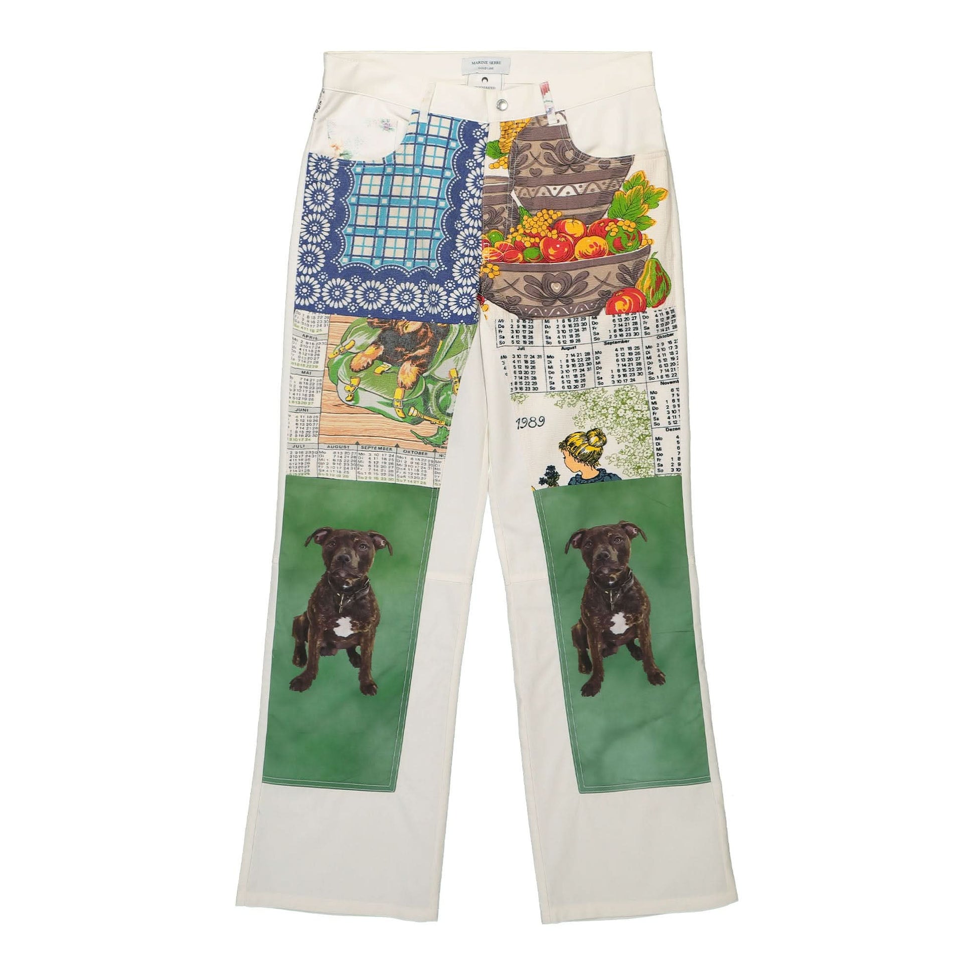 Marine Serre Household Linen Calendar Straight Leg Pants Multicolor Detail view 21 | Gate