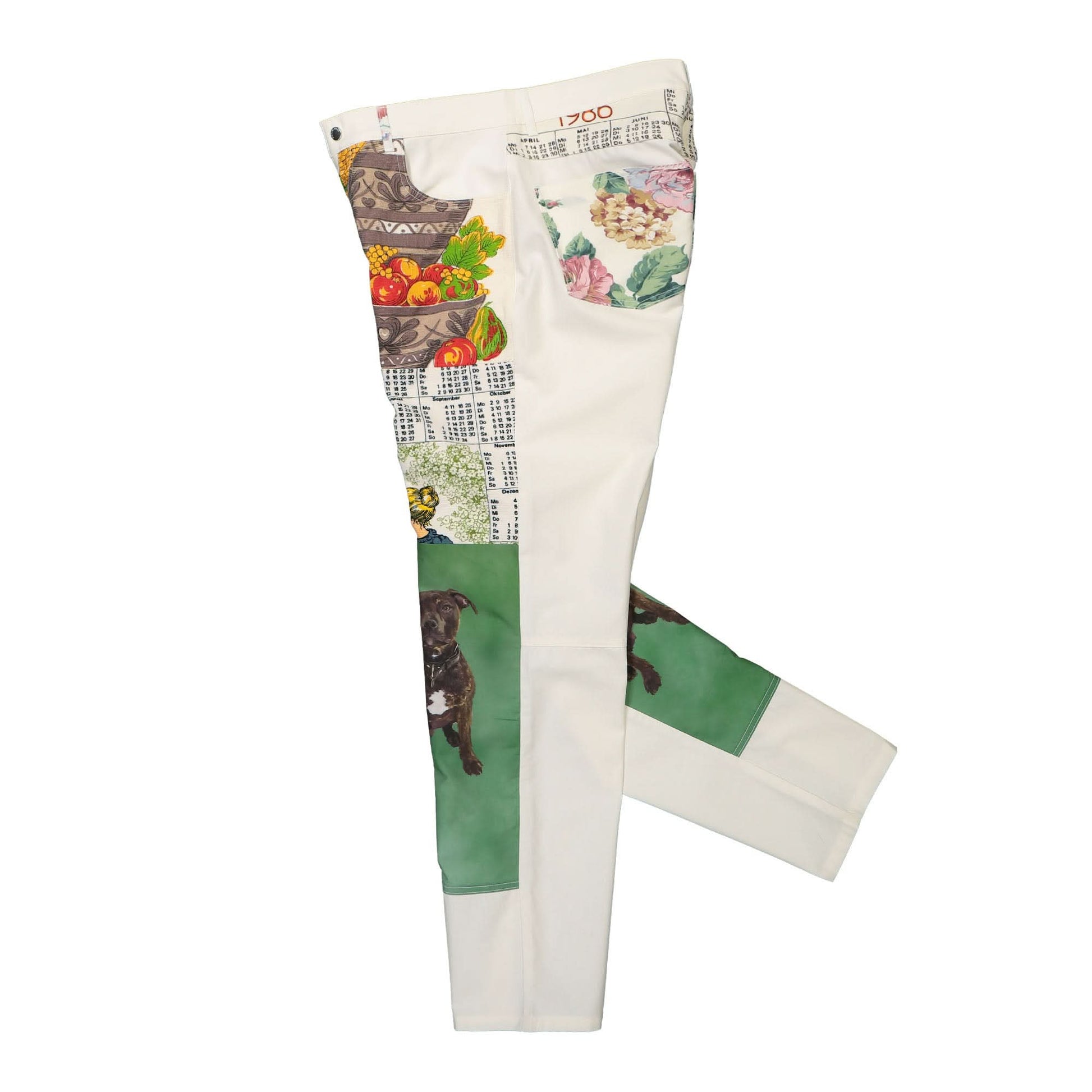 Marine Serre Household Linen Calendar Straight Leg Pants Multicolor Detail view 3 | Gate