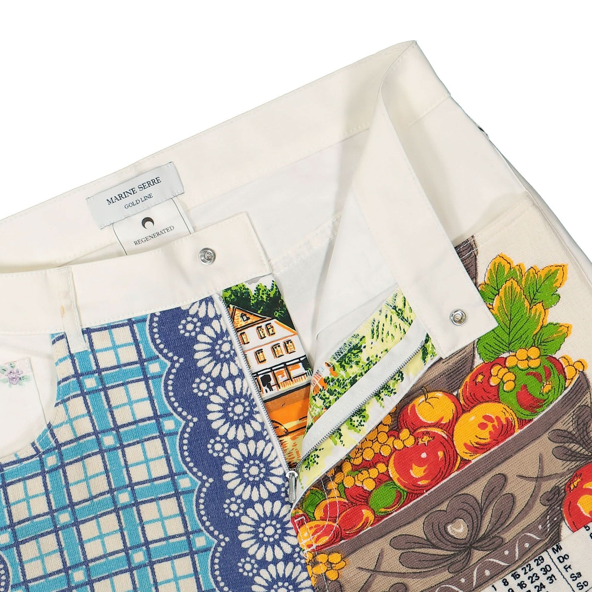 Marine Serre Household Linen Calendar Straight Leg Pants Multicolor Detail view 4 | Gate