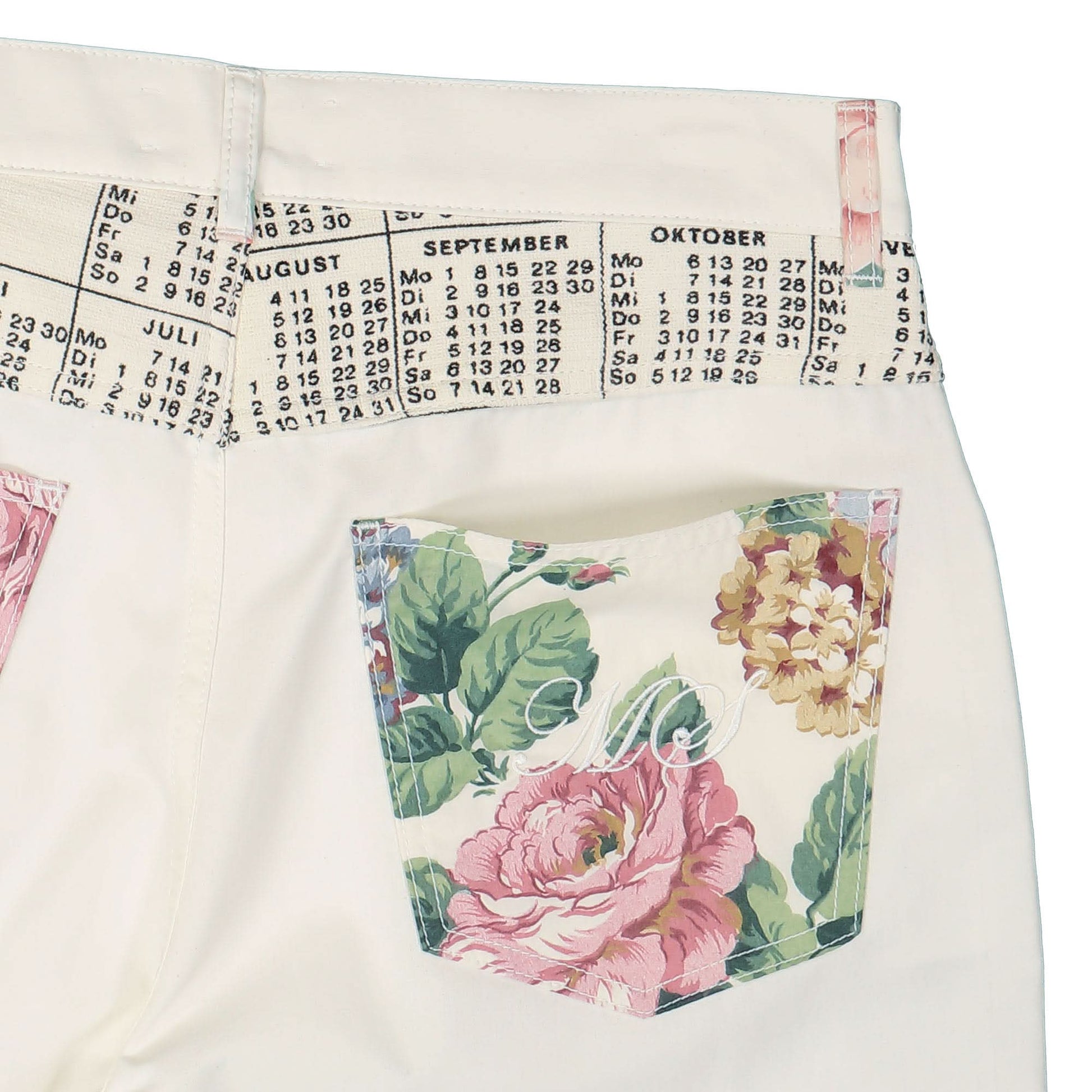 Marine Serre Household Linen Calendar Straight Leg Pants Multicolor Detail view 5 | Gate