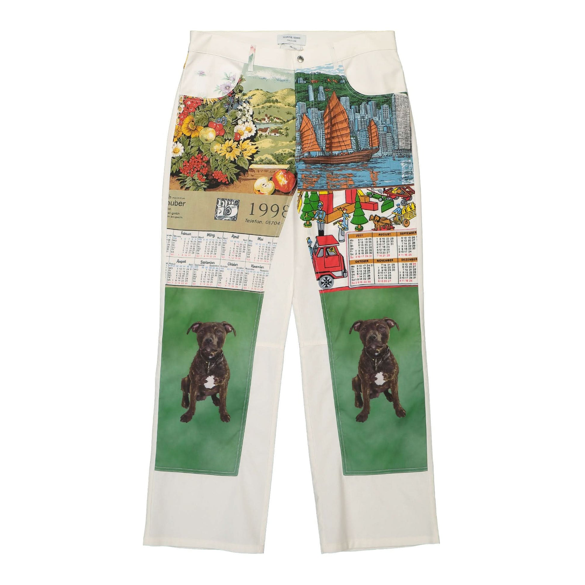 Marine Serre Household Linen Calendar Straight Leg Pants Multicolor Detail view 24 | Gate