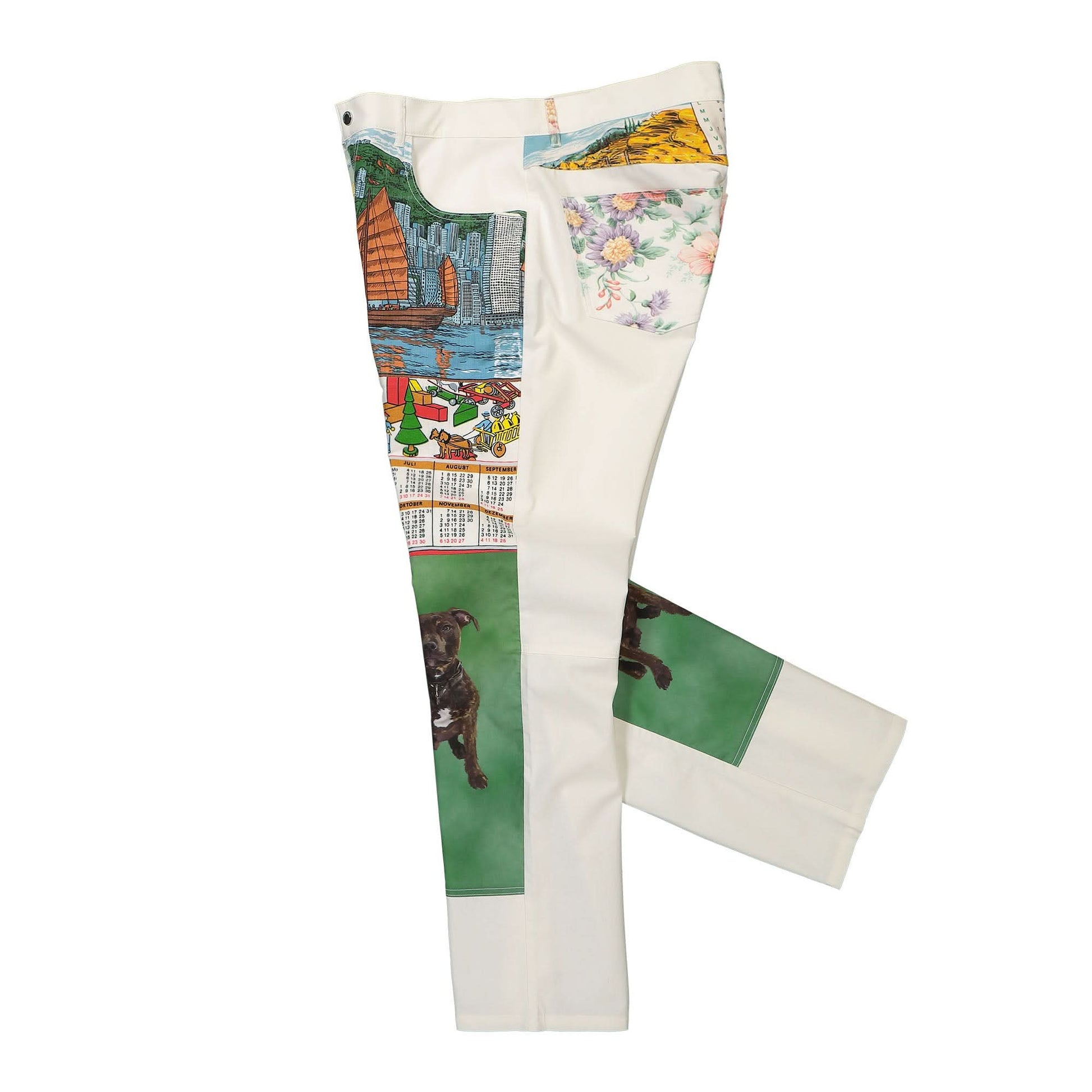 Marine Serre Household Linen Calendar Straight Leg Pants Multicolor Detail view 18 | Gate