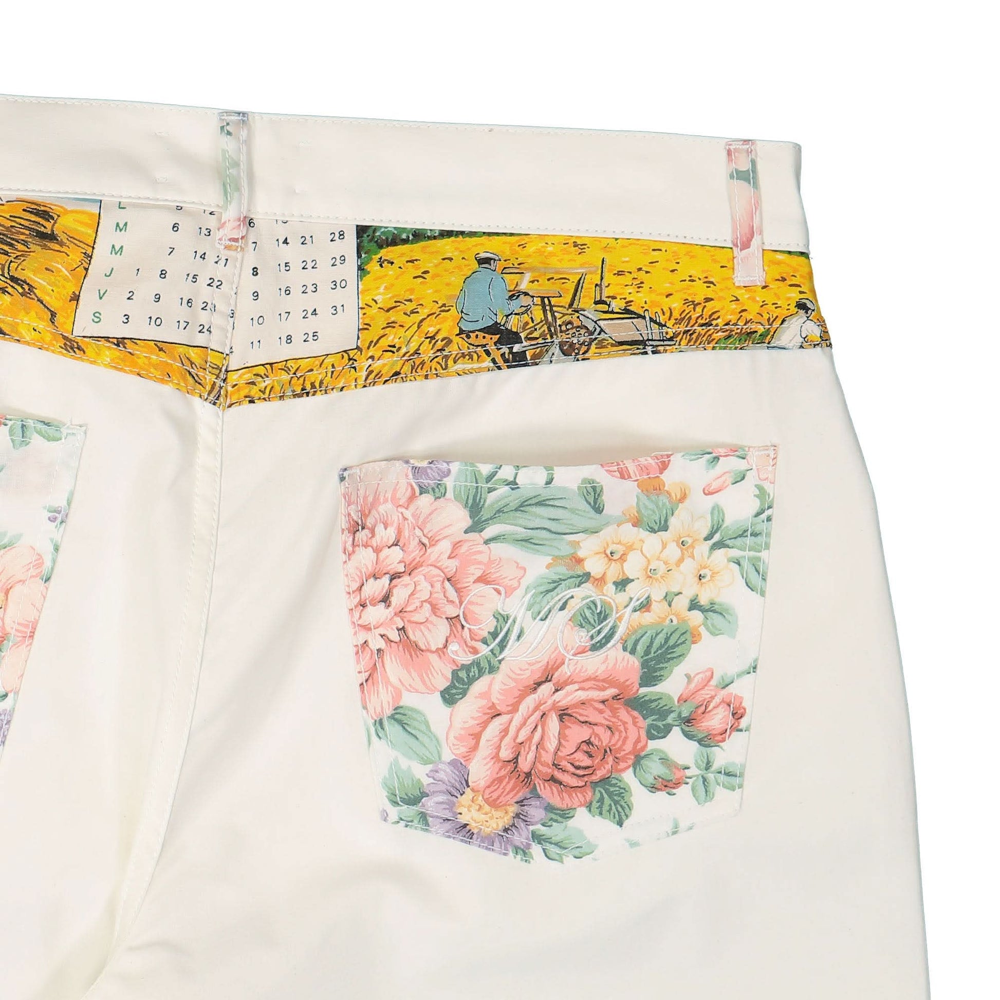 Marine Serre Household Linen Calendar Straight Leg Pants Multicolor Detail view 20 | Gate