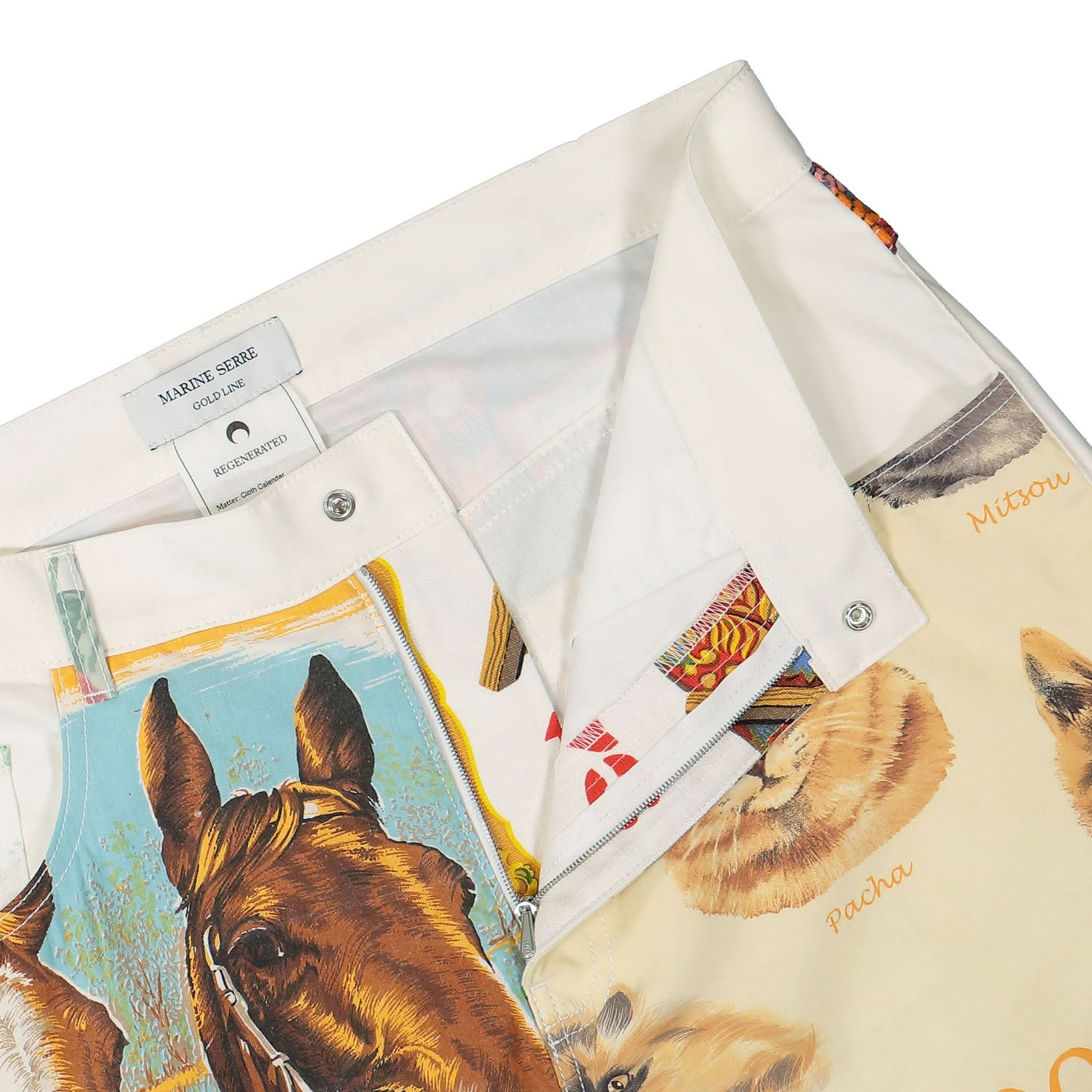 Marine Serre Household Linen Calendar Straight Leg Pants Multicolor Detail view 14 | Gate