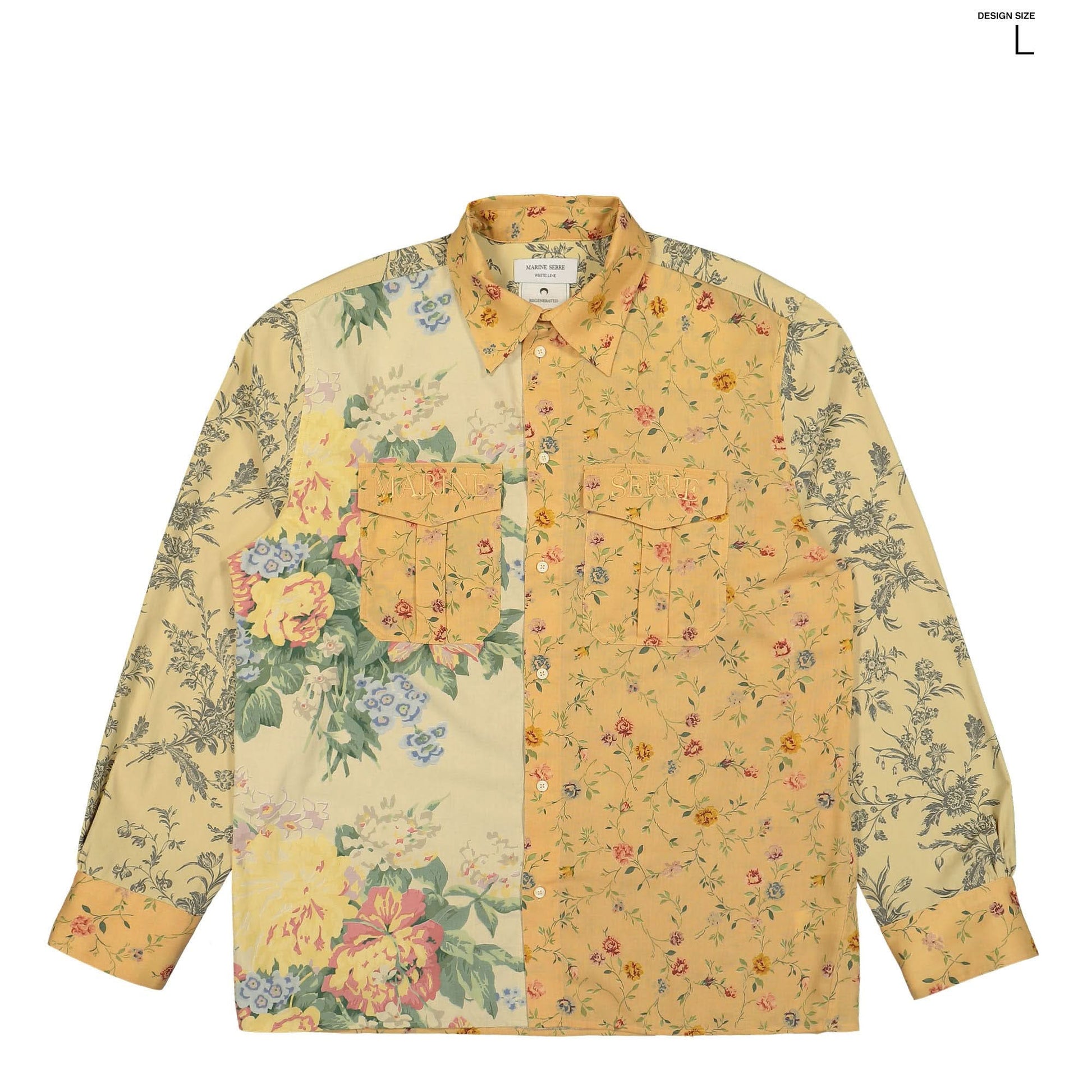 Marine Serre Upcycled Floral Linen Twin Pocket Shirt Orange Detail view 5 | Gate
