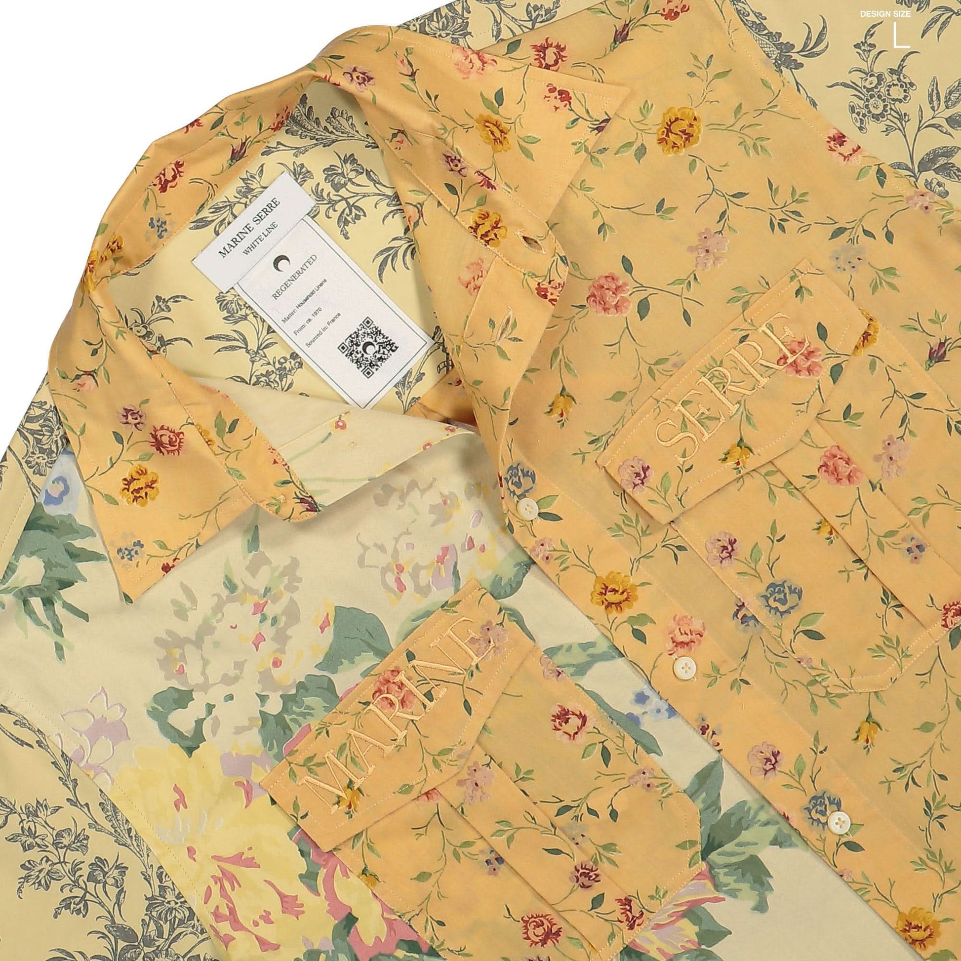 Marine Serre Upcycled Floral Linen Twin Pocket Shirt Orange Detail view 7 | Gate