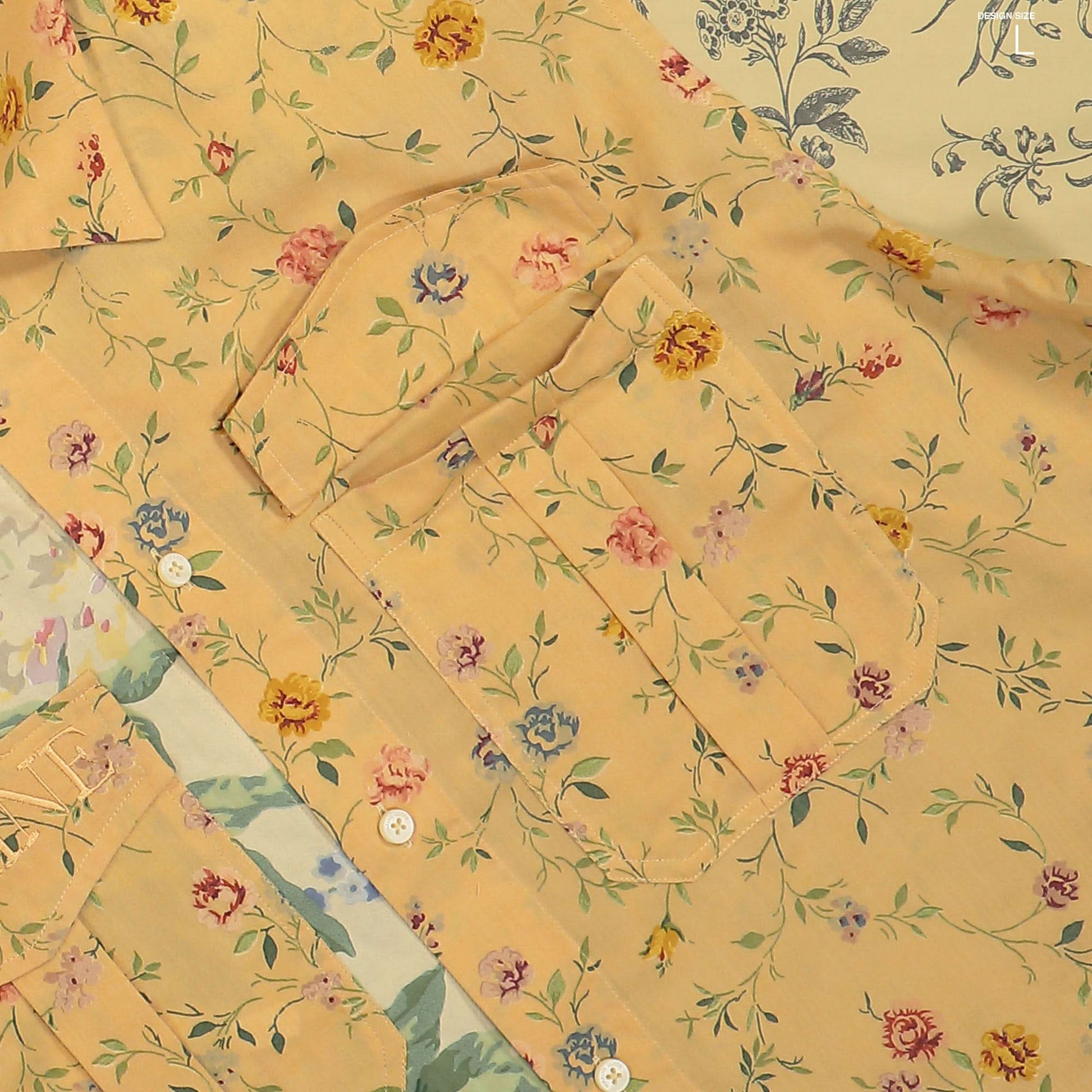 Marine Serre Upcycled Floral Linen Twin Pocket Shirt Orange Detail view 8 | Gate