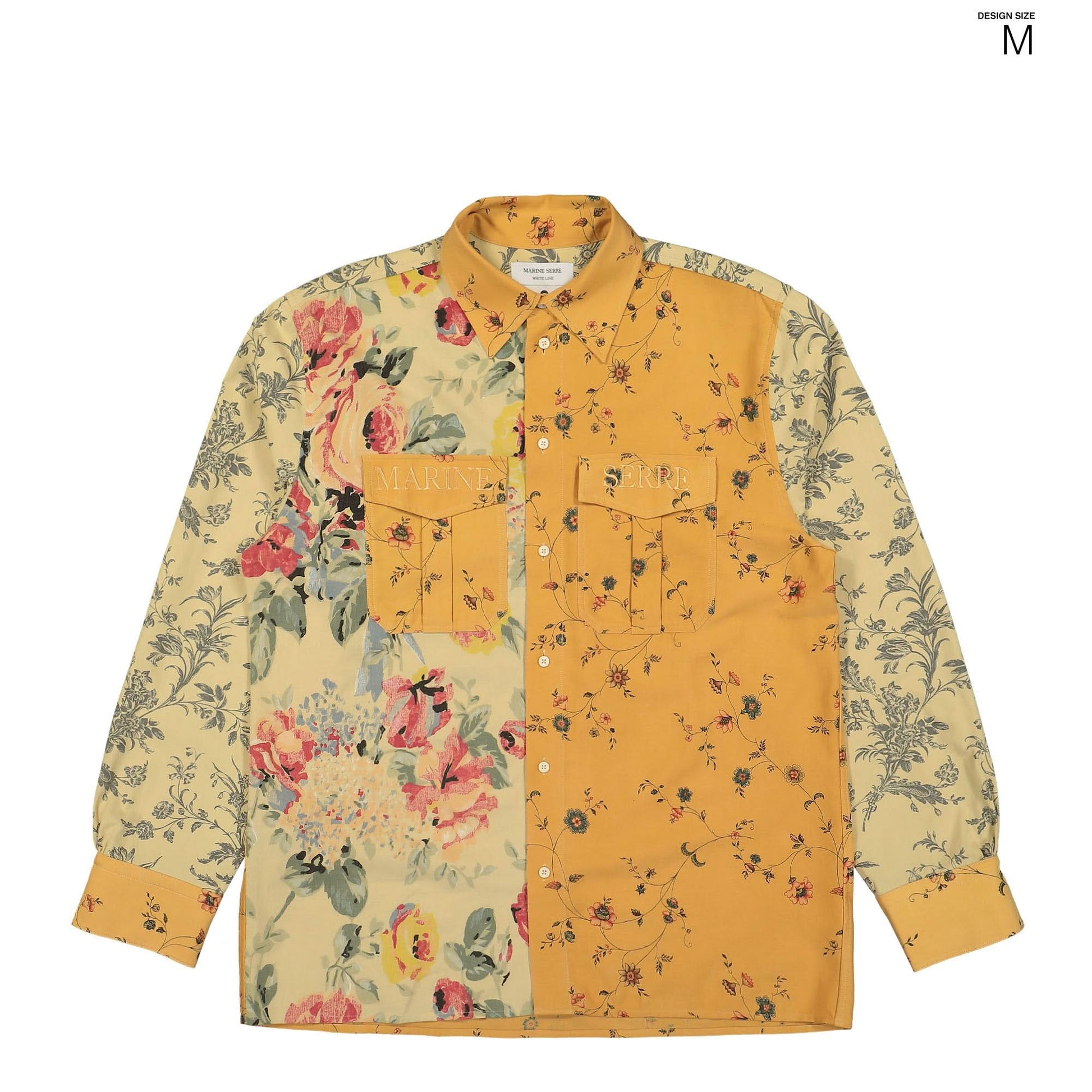 Marine Serre Upcycled Floral Linen Twin Pocket Shirt Orange Detail view 1 | Gate