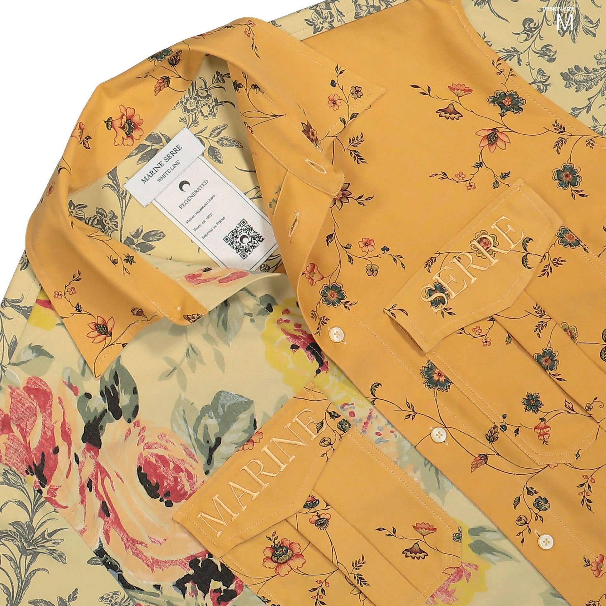 Marine Serre Upcycled Floral Linen Twin Pocket Shirt Orange Detail view 3 | Gate