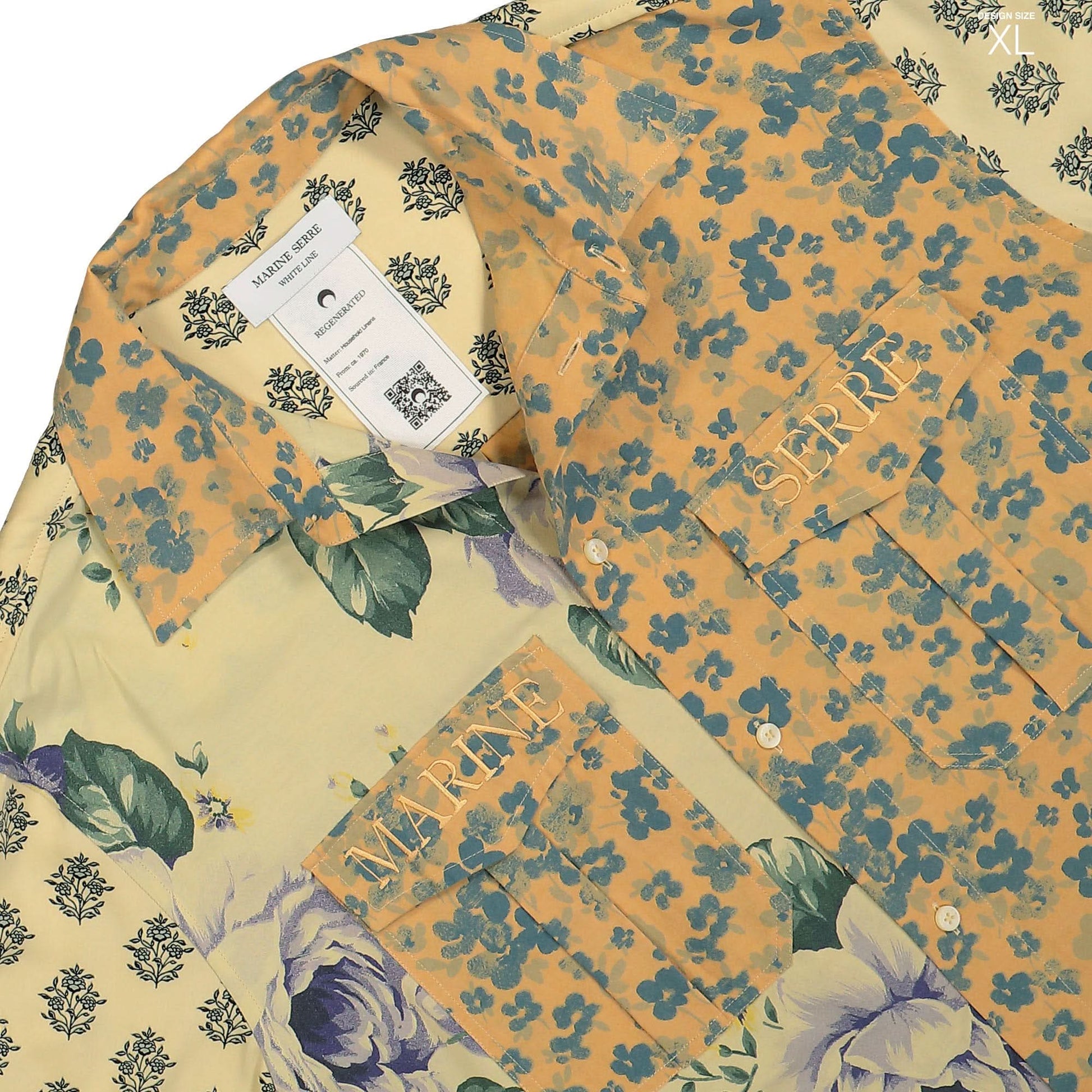 Marine Serre Upcycled Floral Linen Twin Pocket Shirt Orange Detail view 11 | Gate
