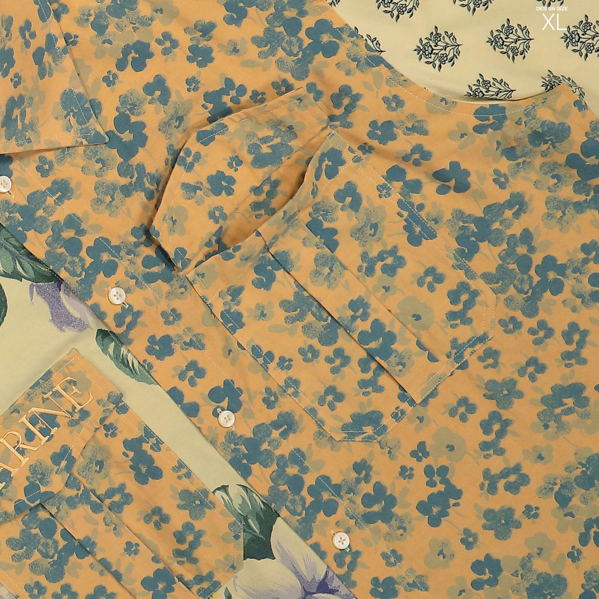 Marine Serre Upcycled Floral Linen Twin Pocket Shirt Orange Detail view 12 | Gate