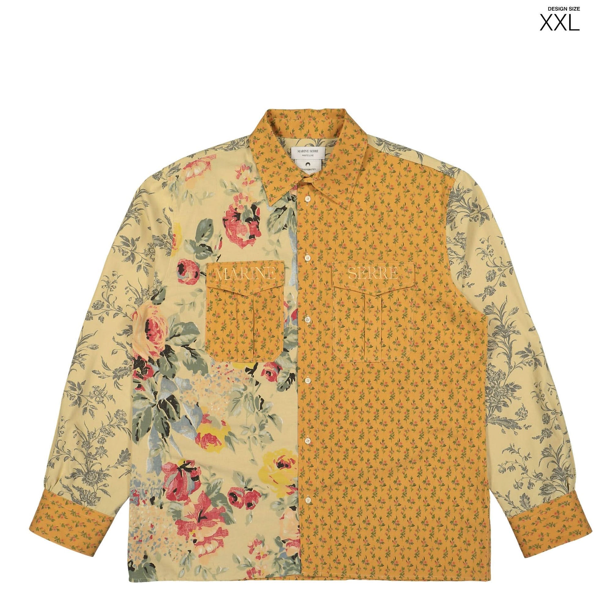 Marine Serre Upcycled Floral Linen Twin Pocket Shirt Orange Detail view 13 | Gate