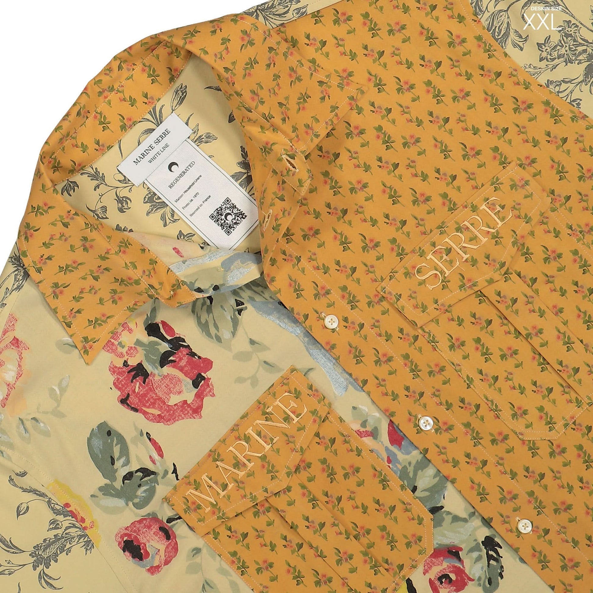 Marine Serre Upcycled Floral Linen Twin Pocket Shirt Orange Detail view 15 | Gate