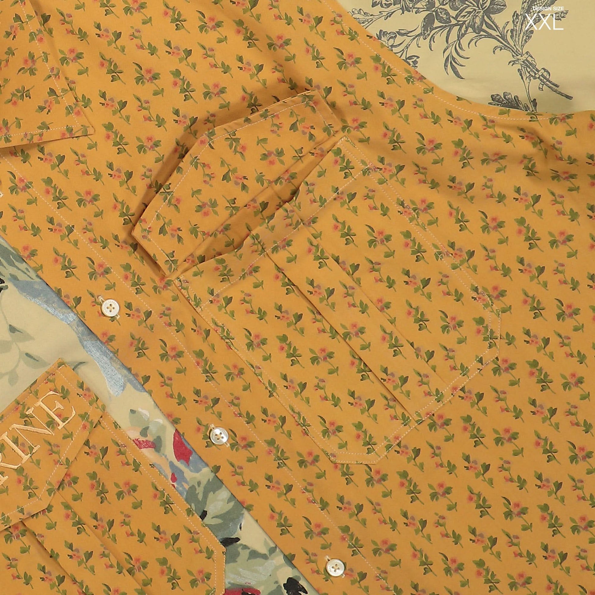 Marine Serre Upcycled Floral Linen Twin Pocket Shirt Orange Detail view 16 | Gate