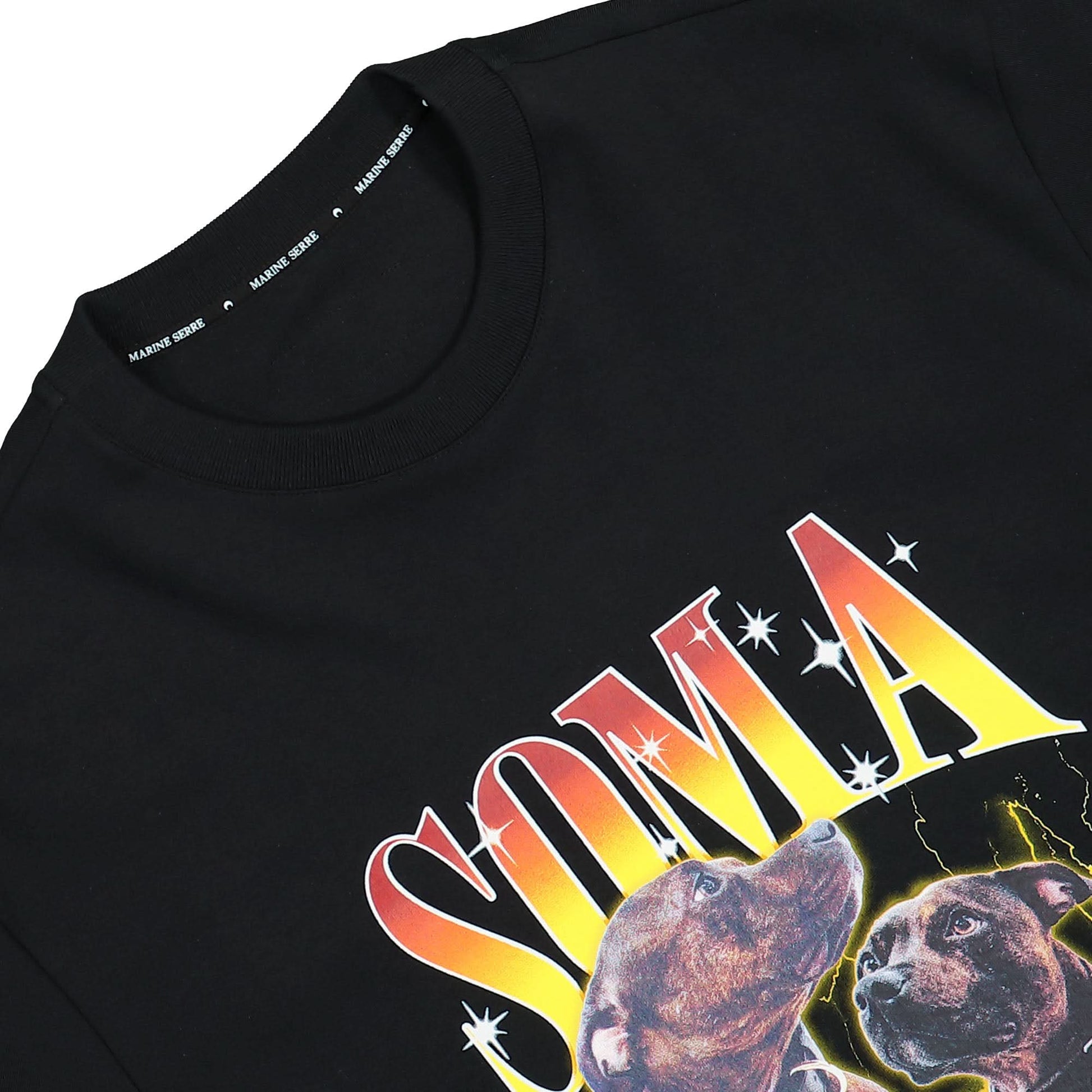 Marine Serre Cotton Jersey Loose Fit T-Shirt Black Detail view 3 | Gate