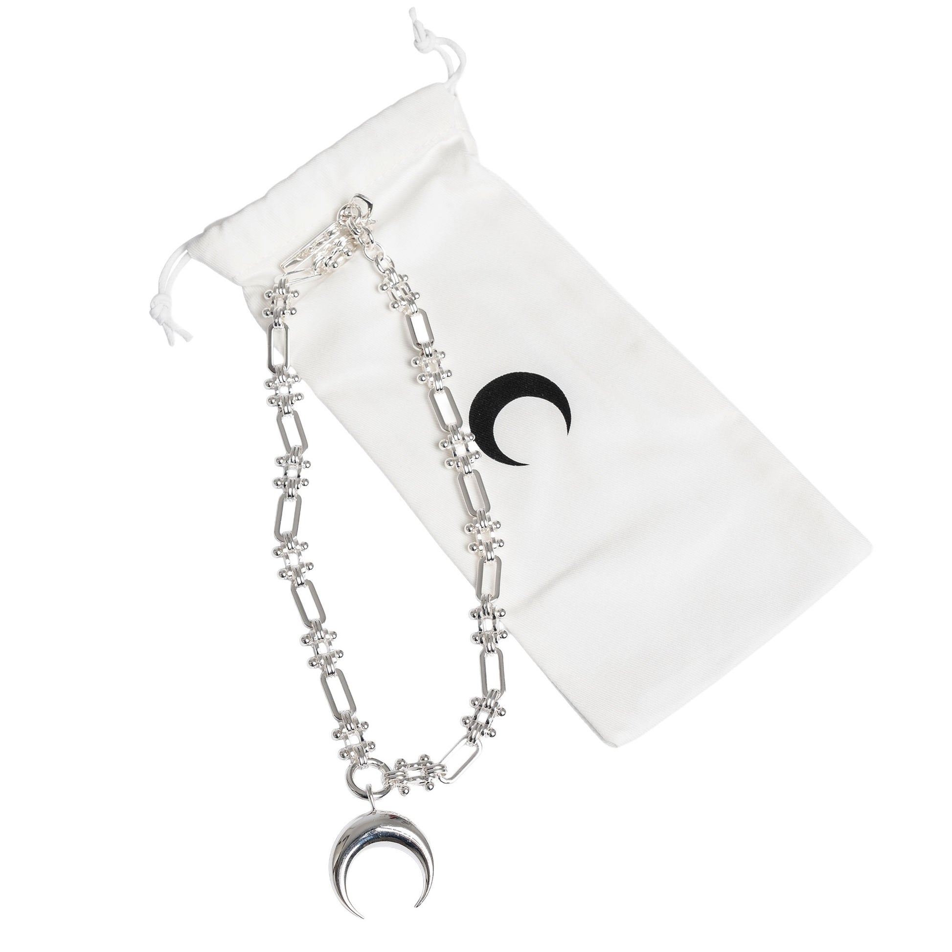 Marine Serre Silver Plated Moon Charm Necklace Silver Detail view 6 | Gate