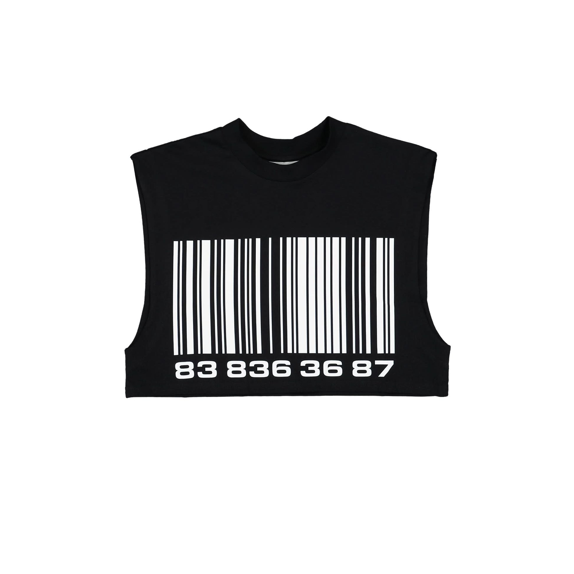 VTMNTS Big Barcode Sleeveless Cropped T-Shirt Black Detail view 1 | Gate