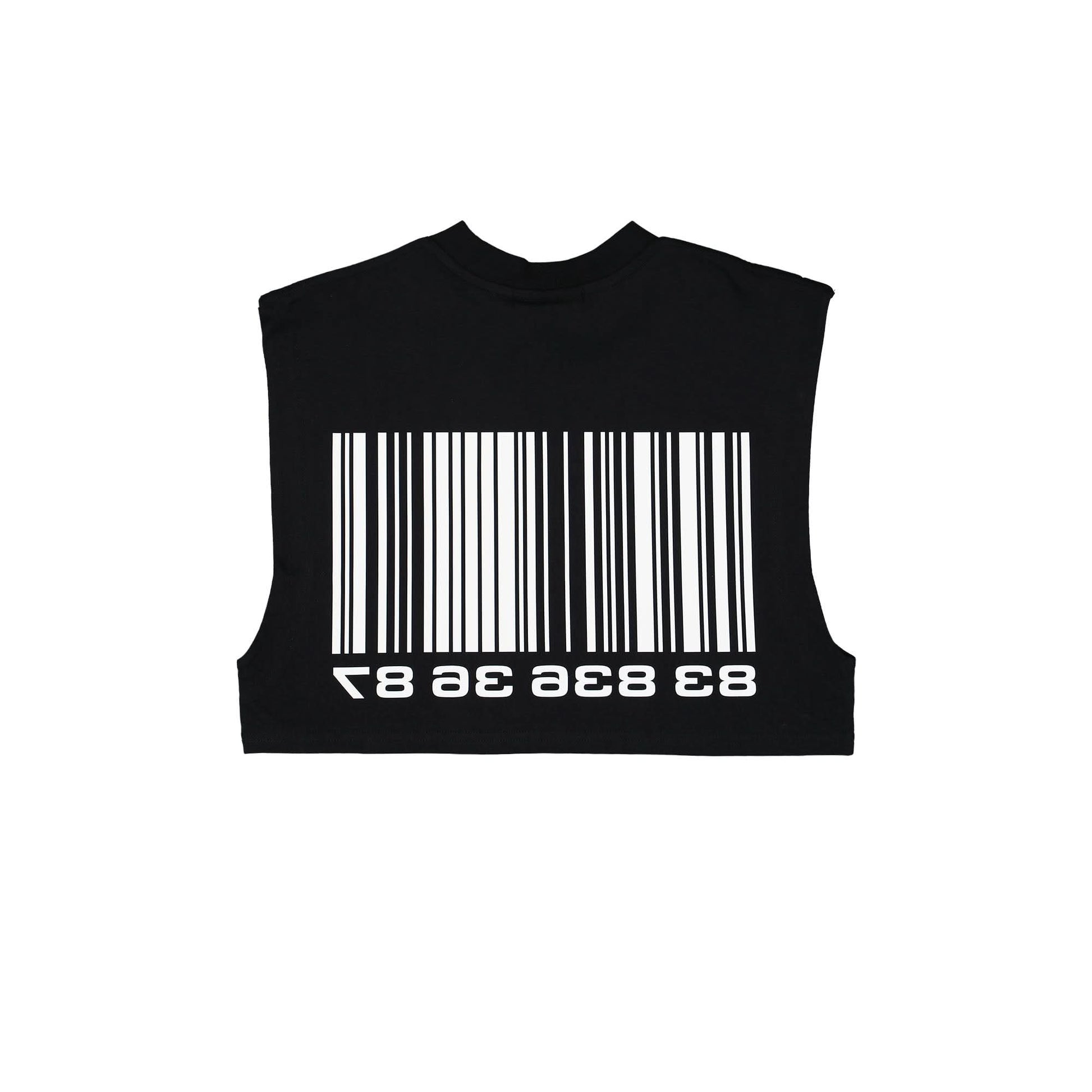 VTMNTS Big Barcode Sleeveless Cropped T-Shirt Black Detail view 2 | Gate