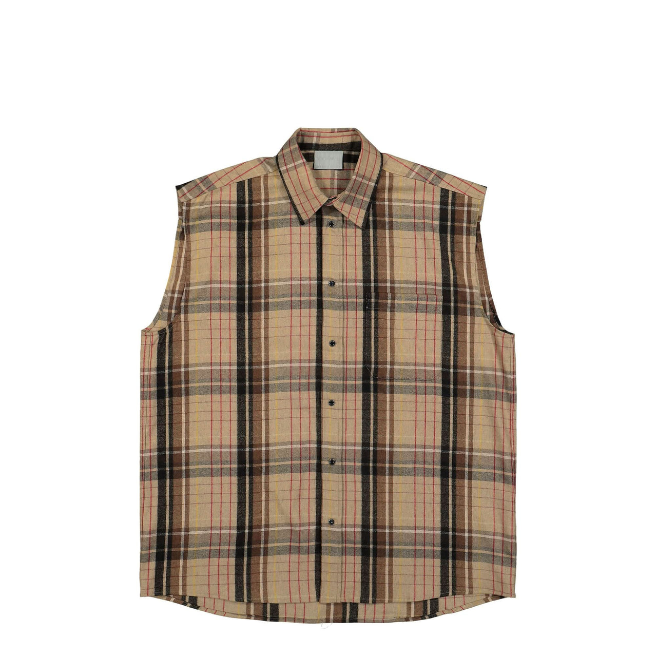VTMNTS Flannel Sleeveless Shirt Brown Detail view 1 | Gate