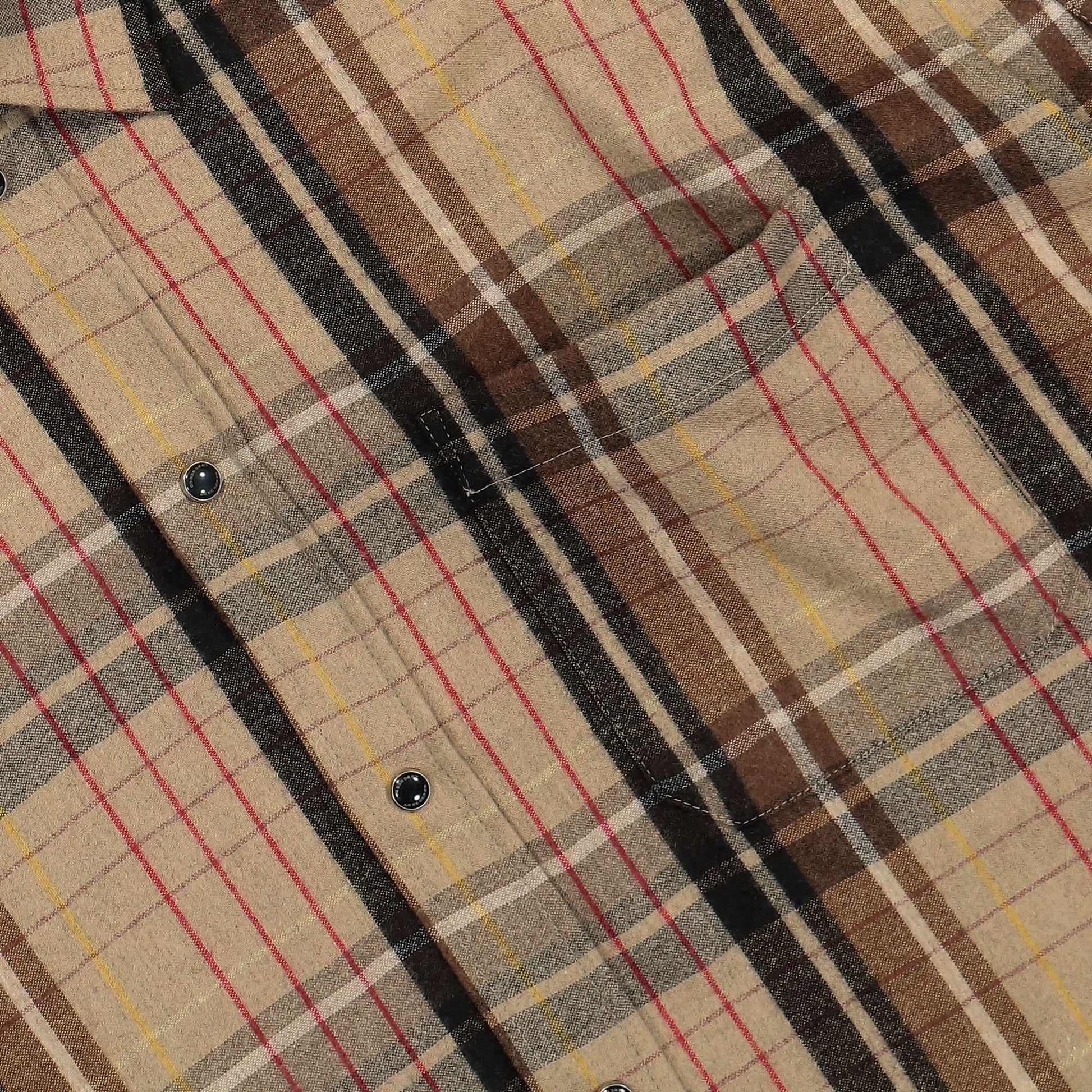 VTMNTS Flannel Sleeveless Shirt Brown Detail view 4 | Gate