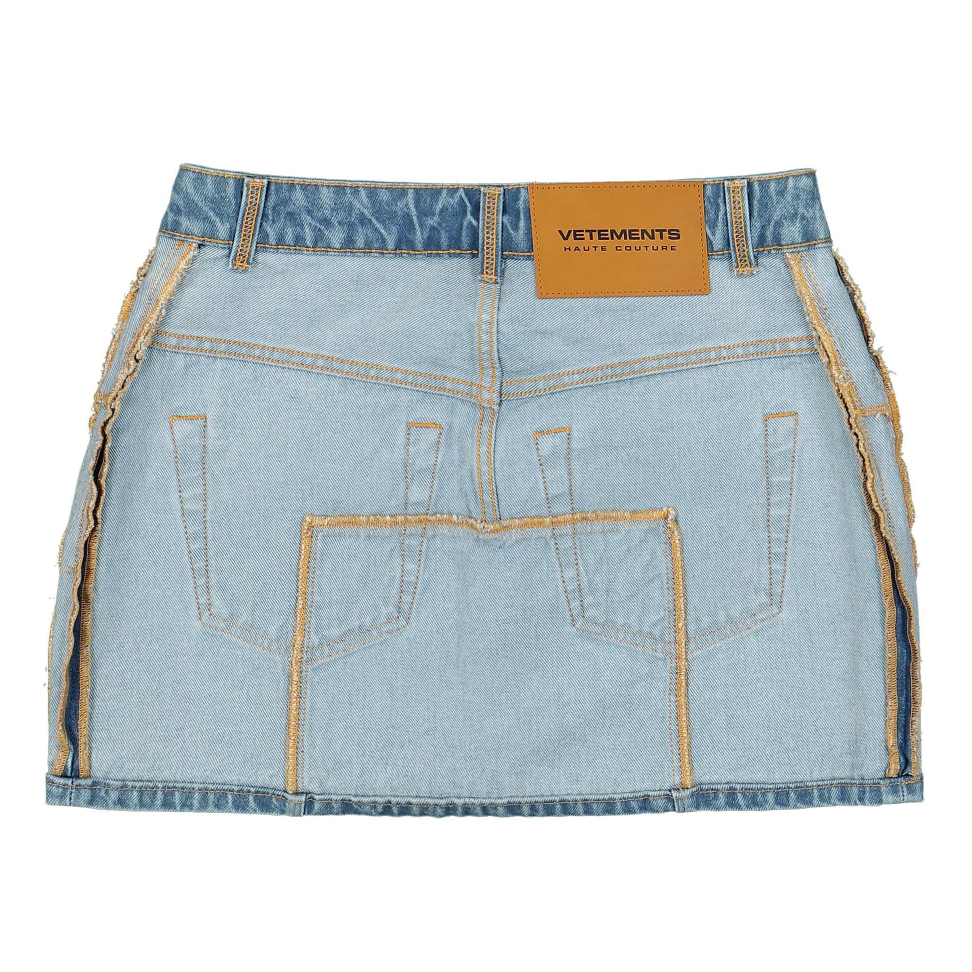VETEMENTS Inside-Out Denim Mini Skirt Blue Detail view 3 | Gate
