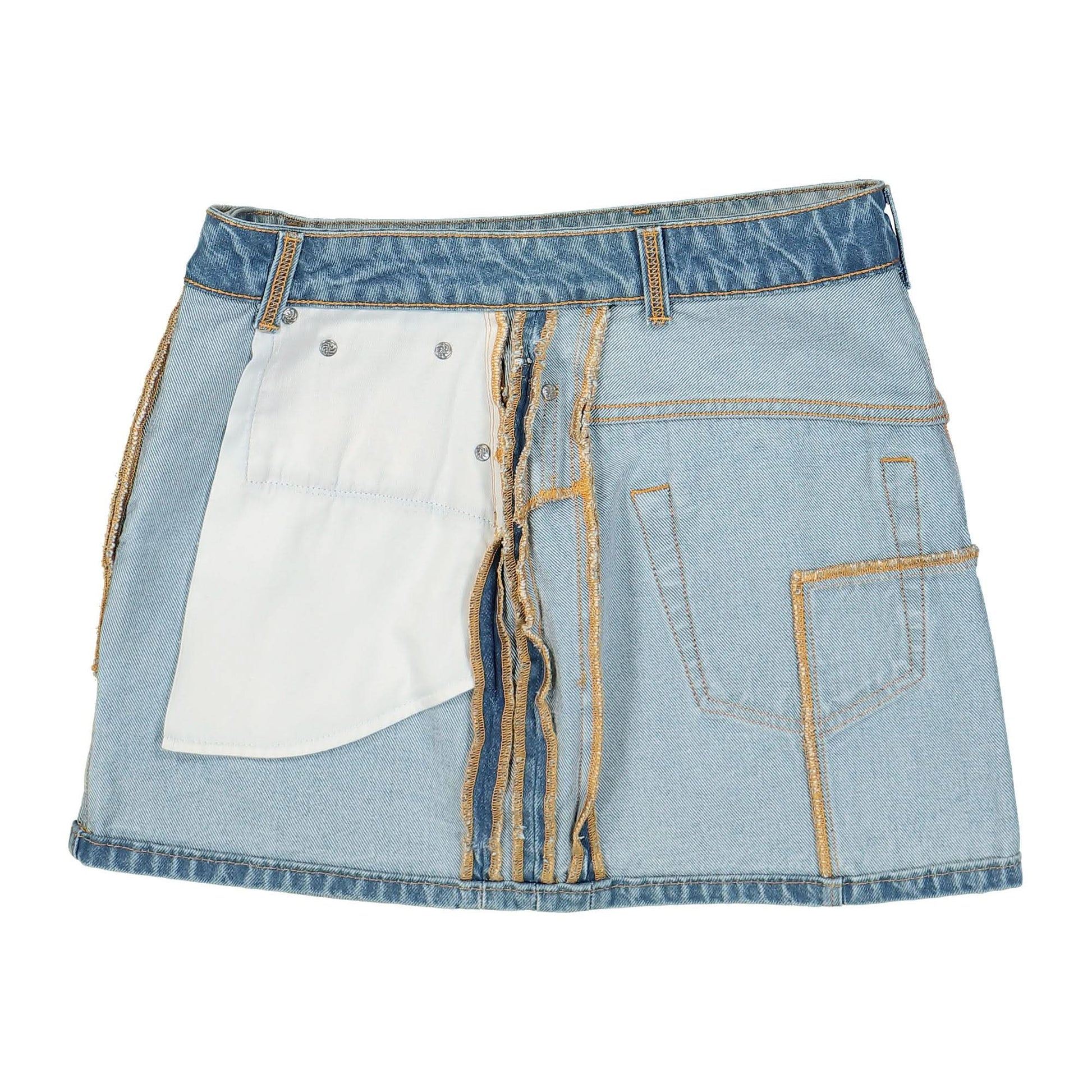 VETEMENTS Inside-Out Denim Mini Skirt Blue Detail view 4 | Gate