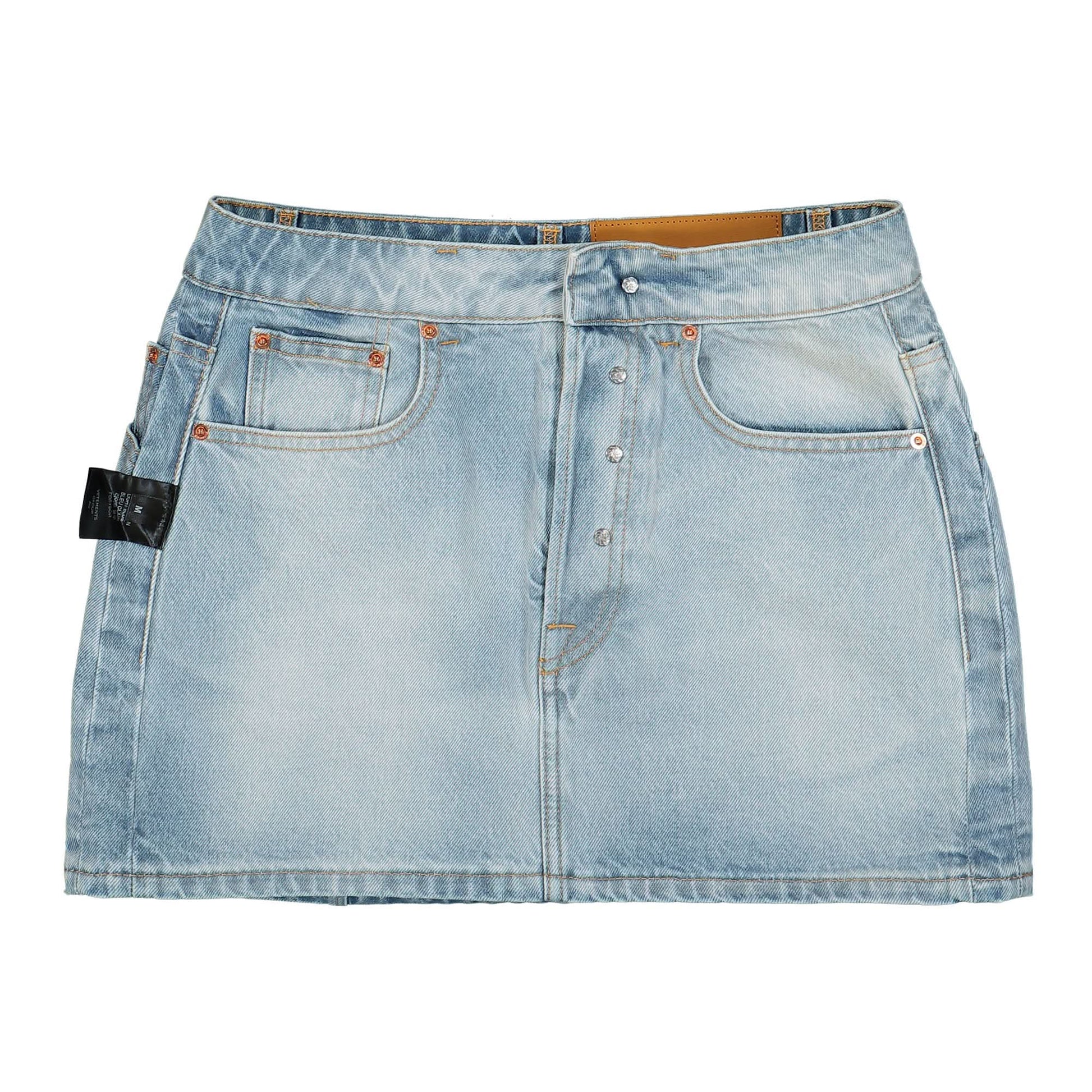 VETEMENTS Inside-Out Denim Mini Skirt Blue Detail view 6 | Gate