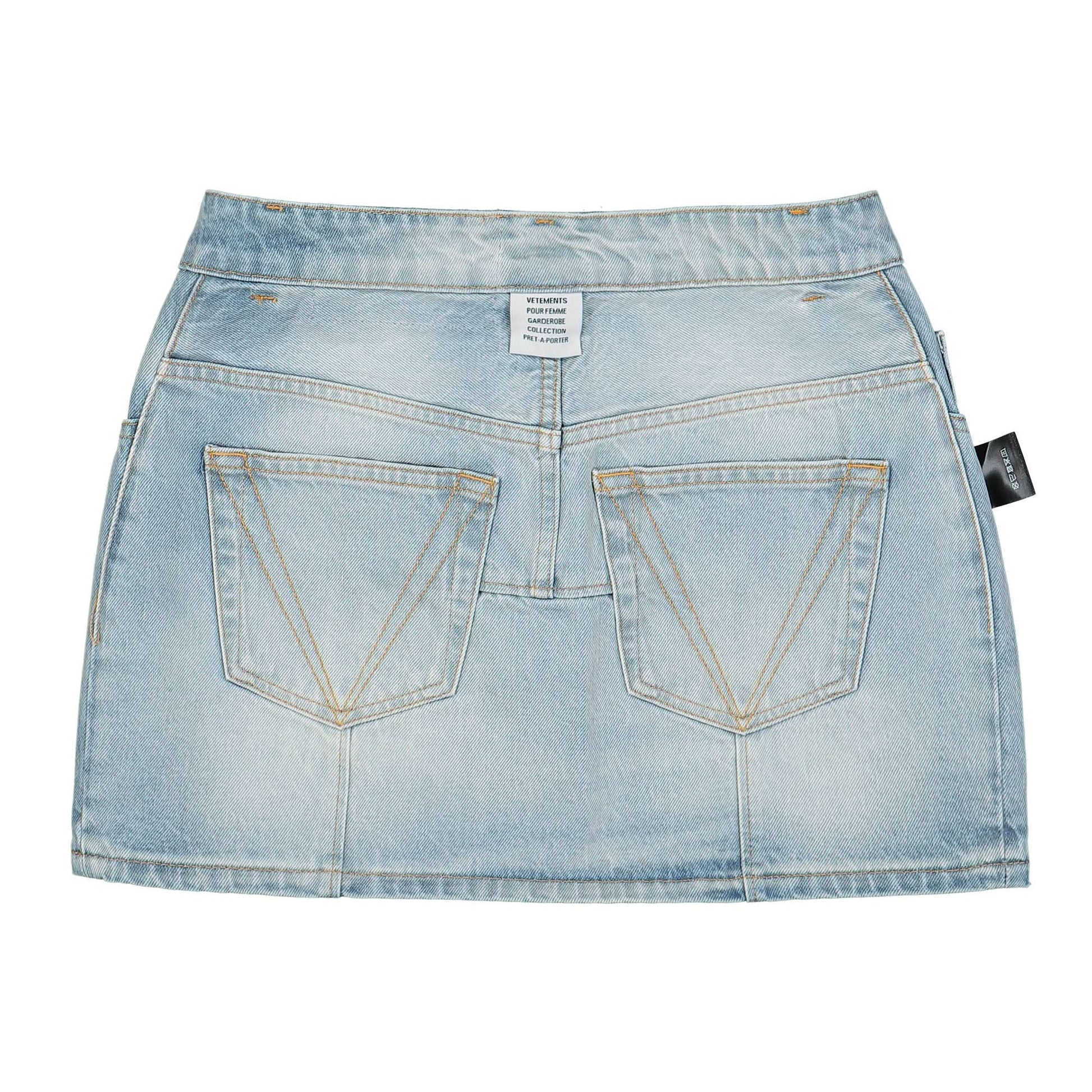 VETEMENTS Inside-Out Denim Mini Skirt Blue Detail view 7 | Gate