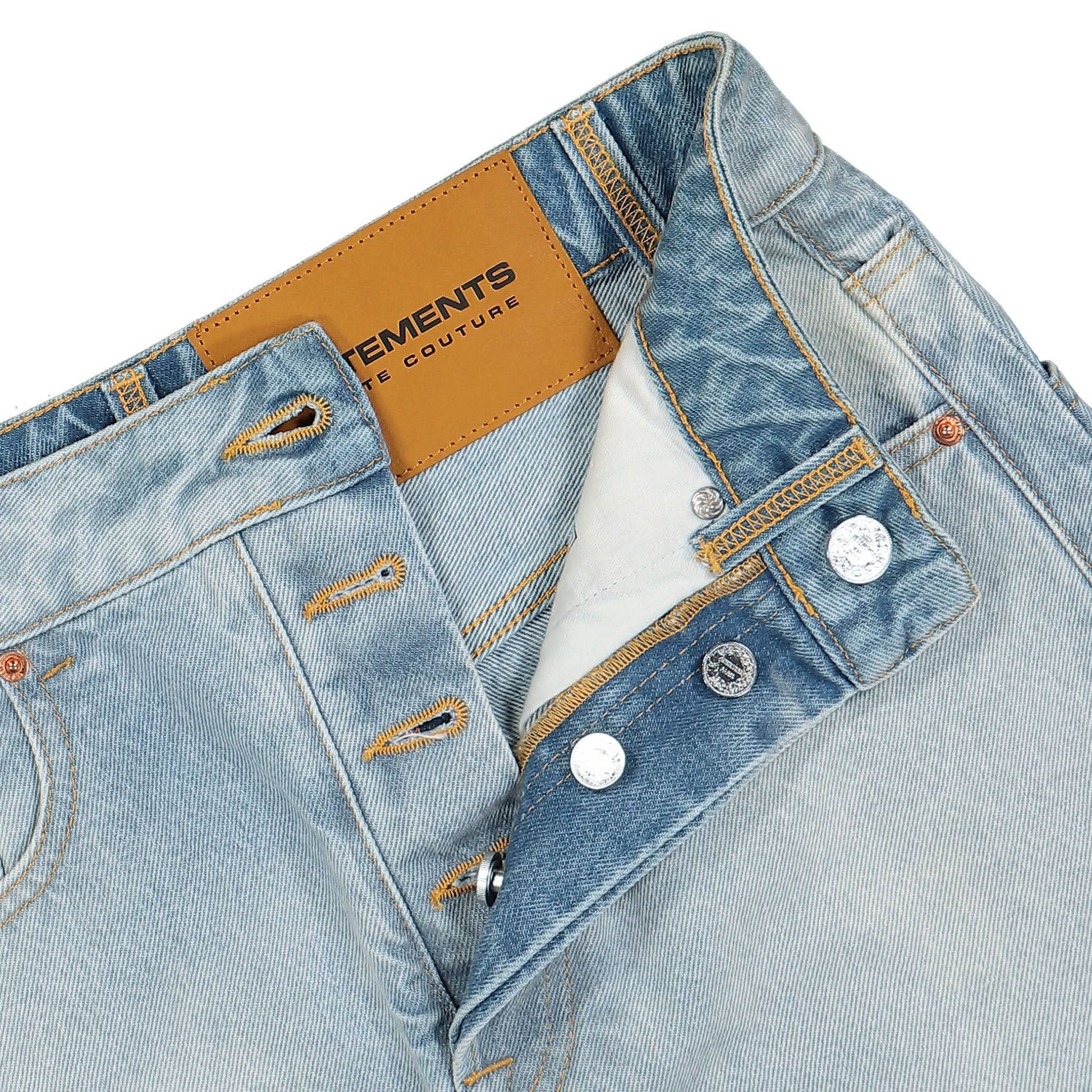 VETEMENTS Inside-Out Denim Mini Skirt Blue Detail view 8 | Gate