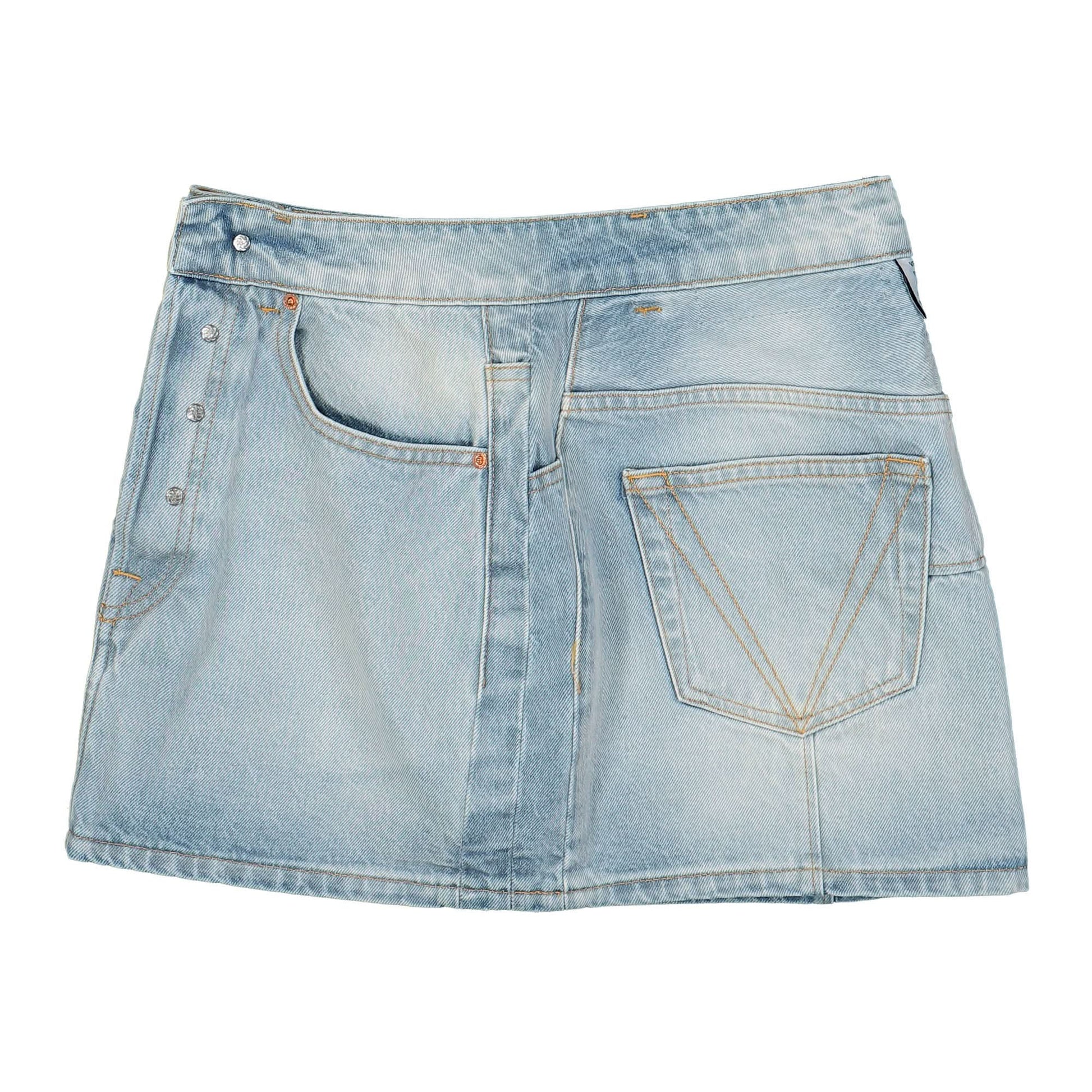 VETEMENTS Inside-Out Denim Mini Skirt Blue Detail view 9 | Gate