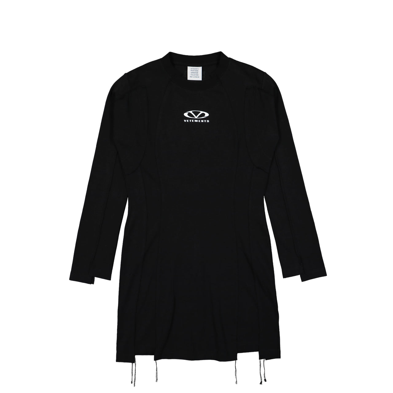 VETEMENTS Oval Logo Cut-Up Mini Dress Black Detail view 1 | Gate