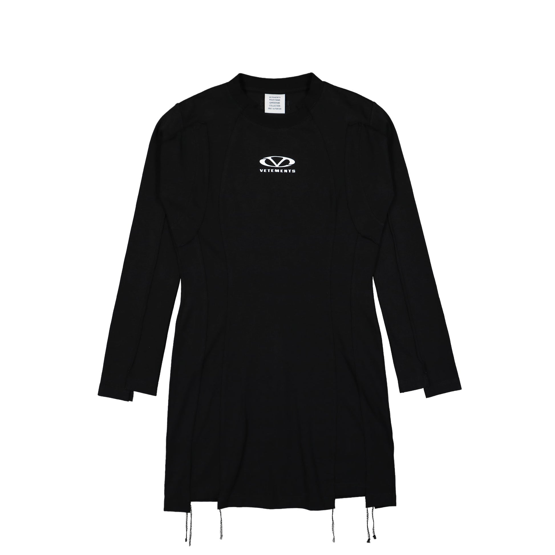VETEMENTS Oval Logo Cut-Up Mini Dress Black Detail view 1 | Gate