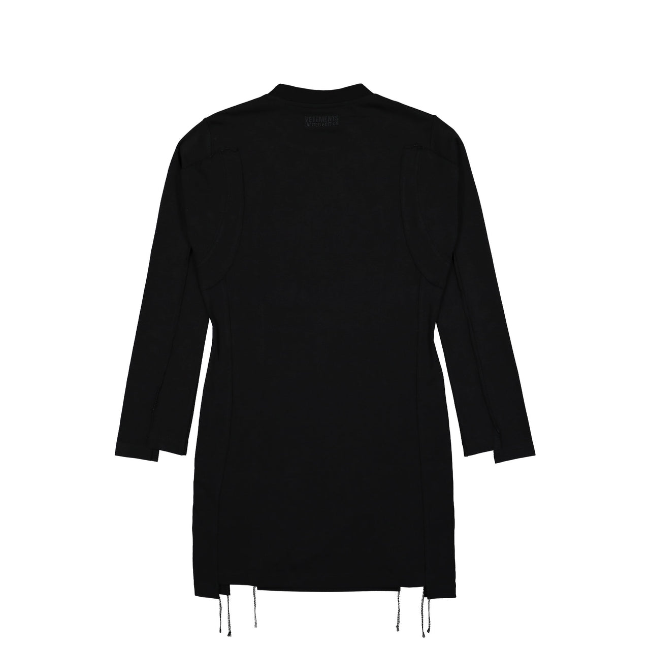 VETEMENTS Oval Logo Cut-Up Mini Dress Black Detail view 1 | Gate