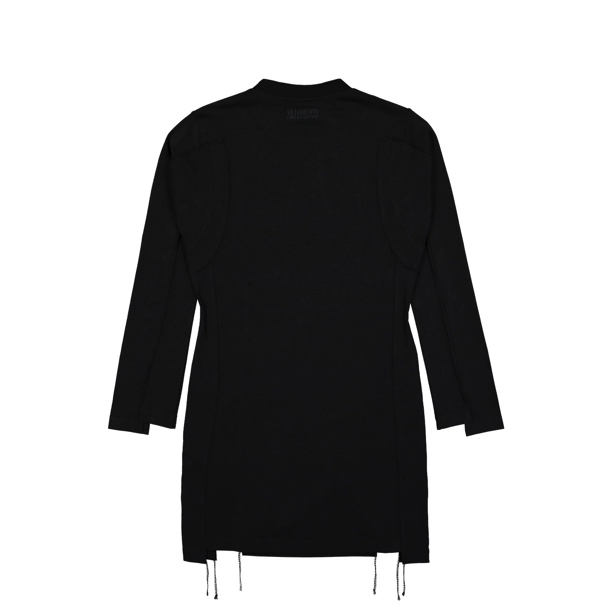 VETEMENTS Oval Logo Cut-Up Mini Dress Black Detail view 2 | Gate