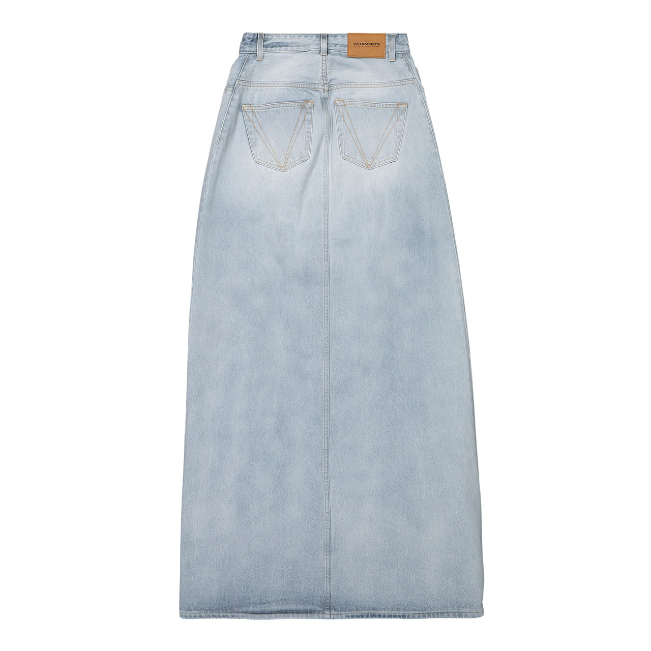VETEMENTS Destroyed Denim Maxi Skirt Blue Detail view 1 | Gate