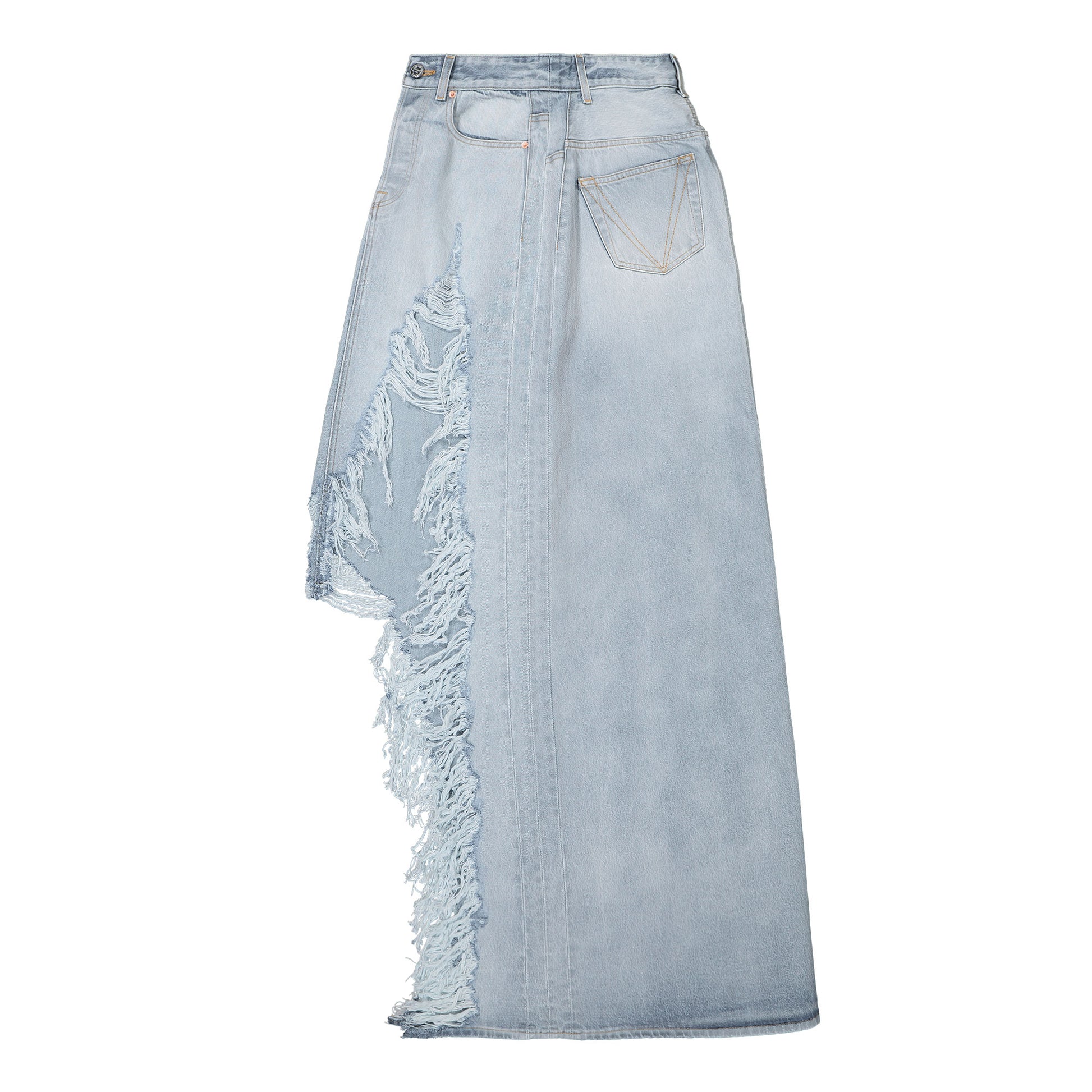 VETEMENTS Destroyed Denim Maxi Skirt Blue Detail view 3 | Gate