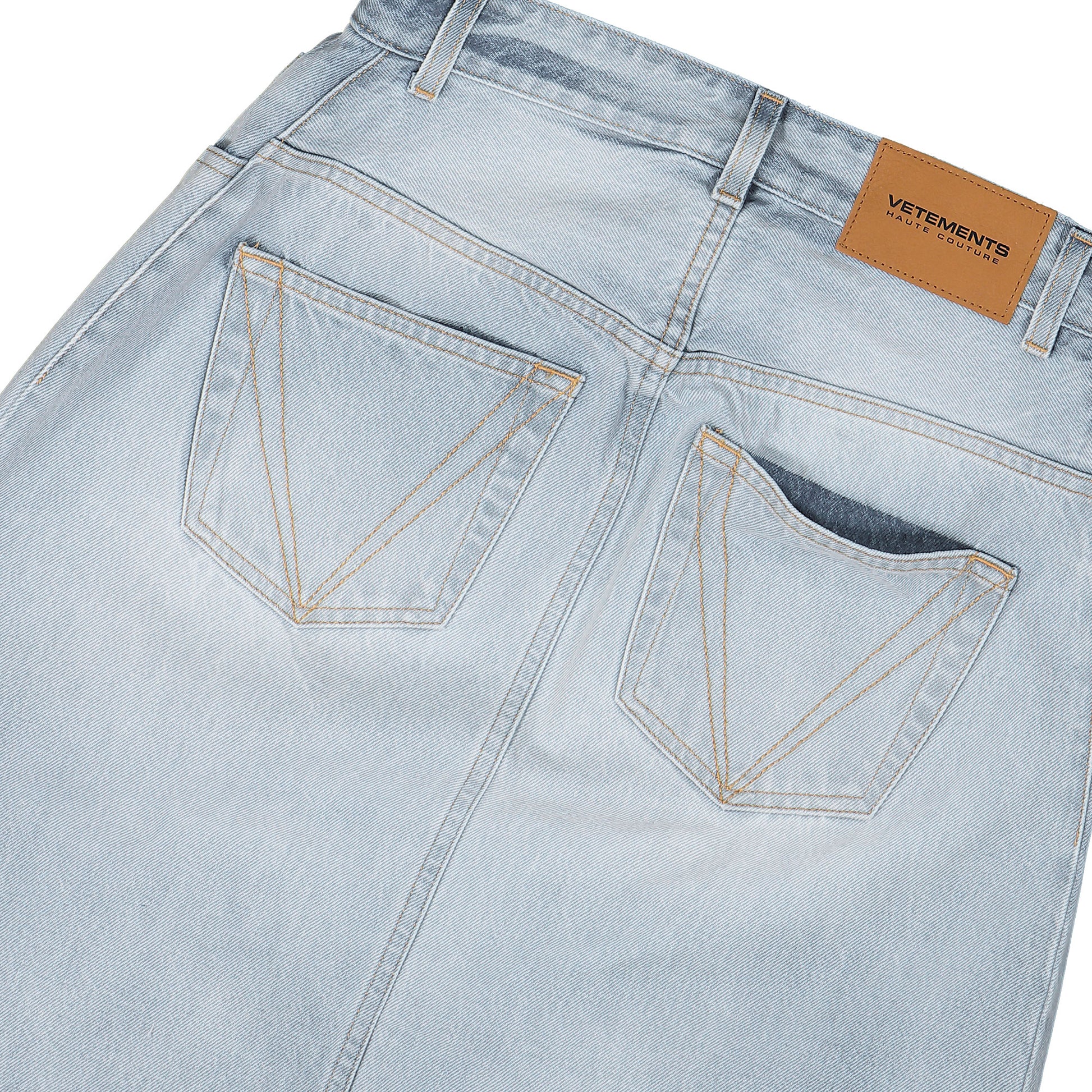 VETEMENTS Destroyed Denim Maxi Skirt Blue Detail view 5 | Gate