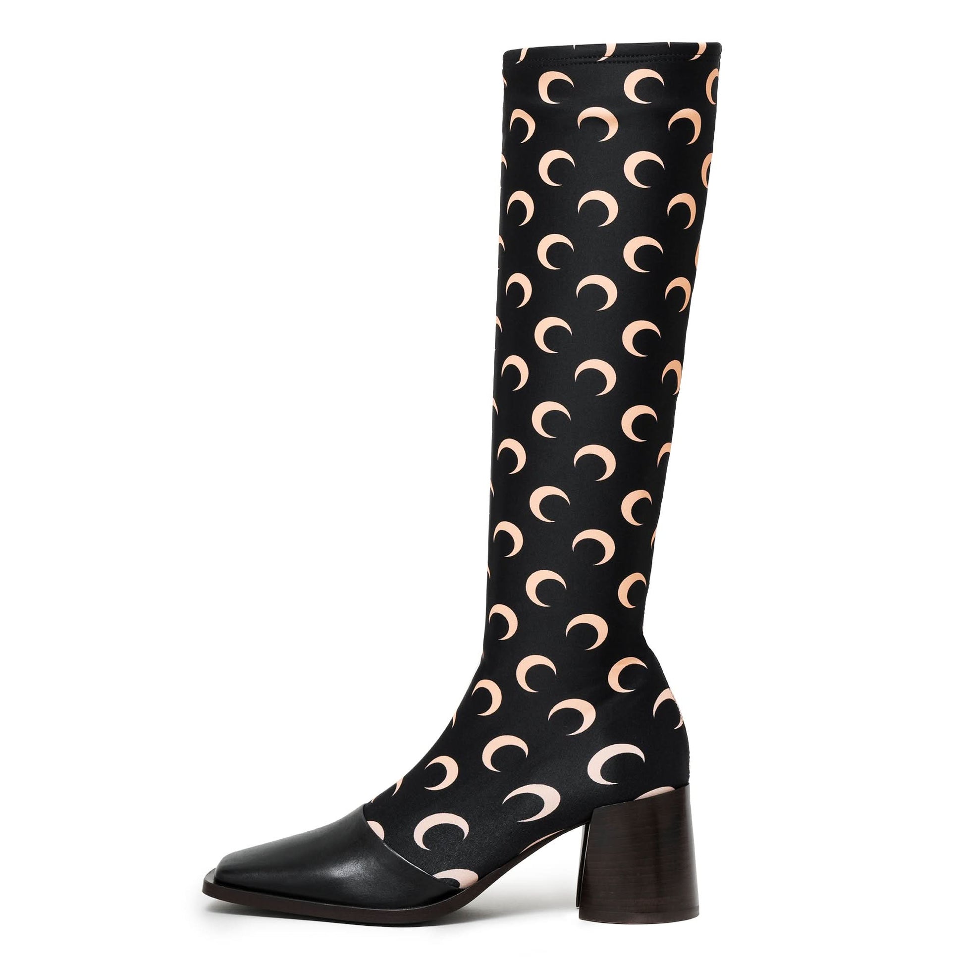 Marine Serre Regenerated All Over Moon Jersey Knee-High Boots Black Boots Detail view 1 | Gate