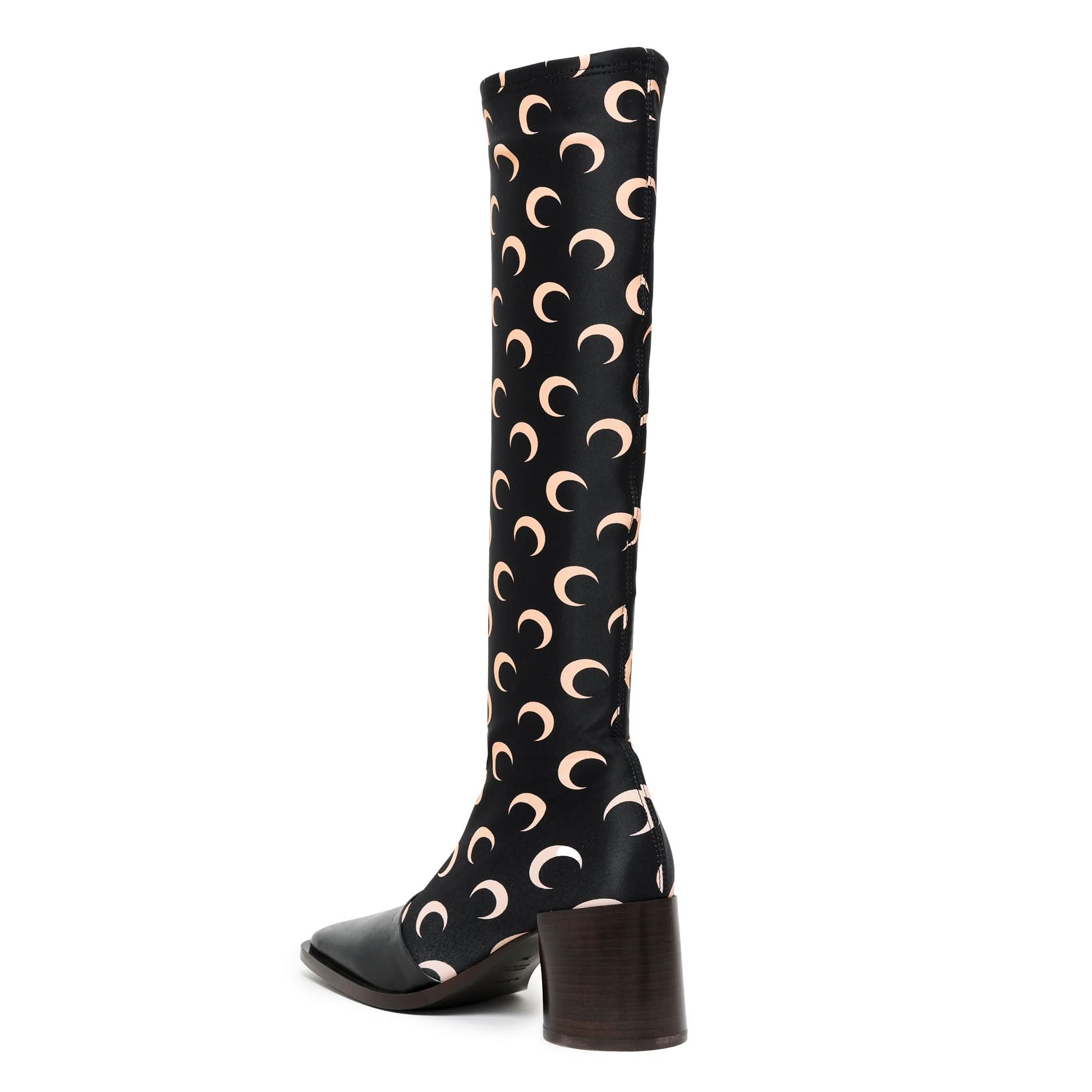 Marine Serre Regenerated All Over Moon Jersey Knee-High Boots Black Boots Detail view 3 | Gate