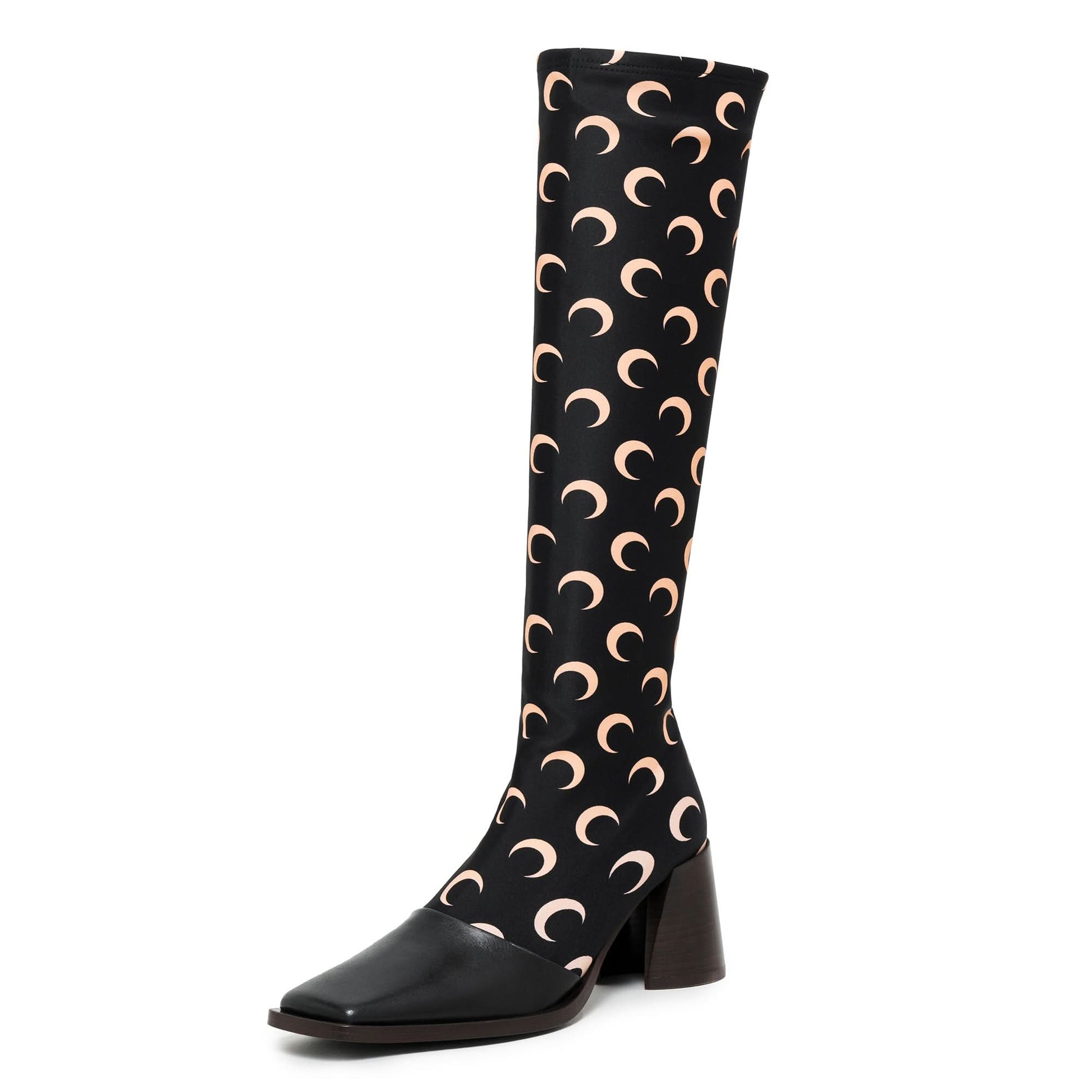 Marine Serre Regenerated All Over Moon Jersey Knee-High Boots Black Boots Detail view 4 | Gate