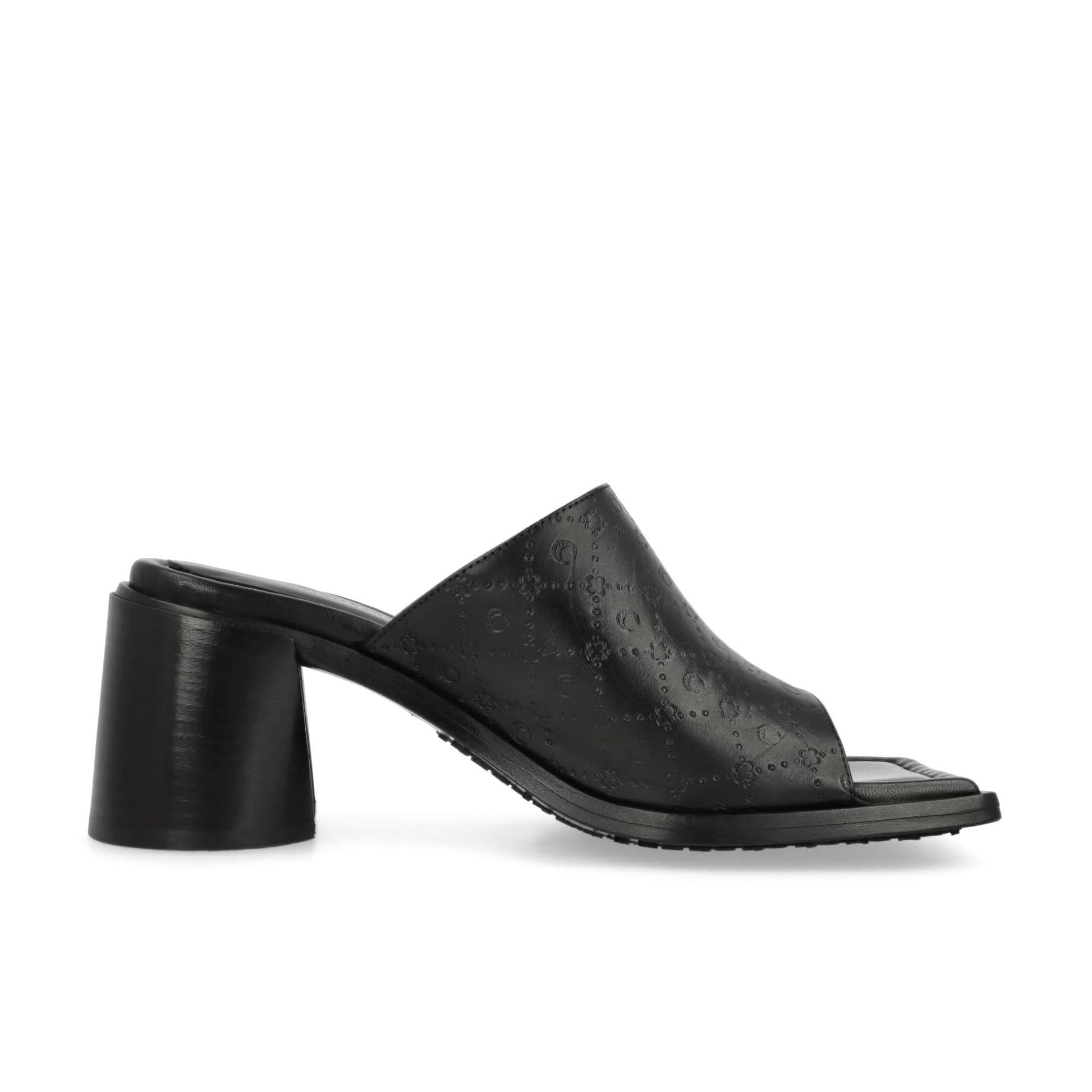 Marine Serre Embossed Leather MS Mule Black Heels Detail view 2 | Gate