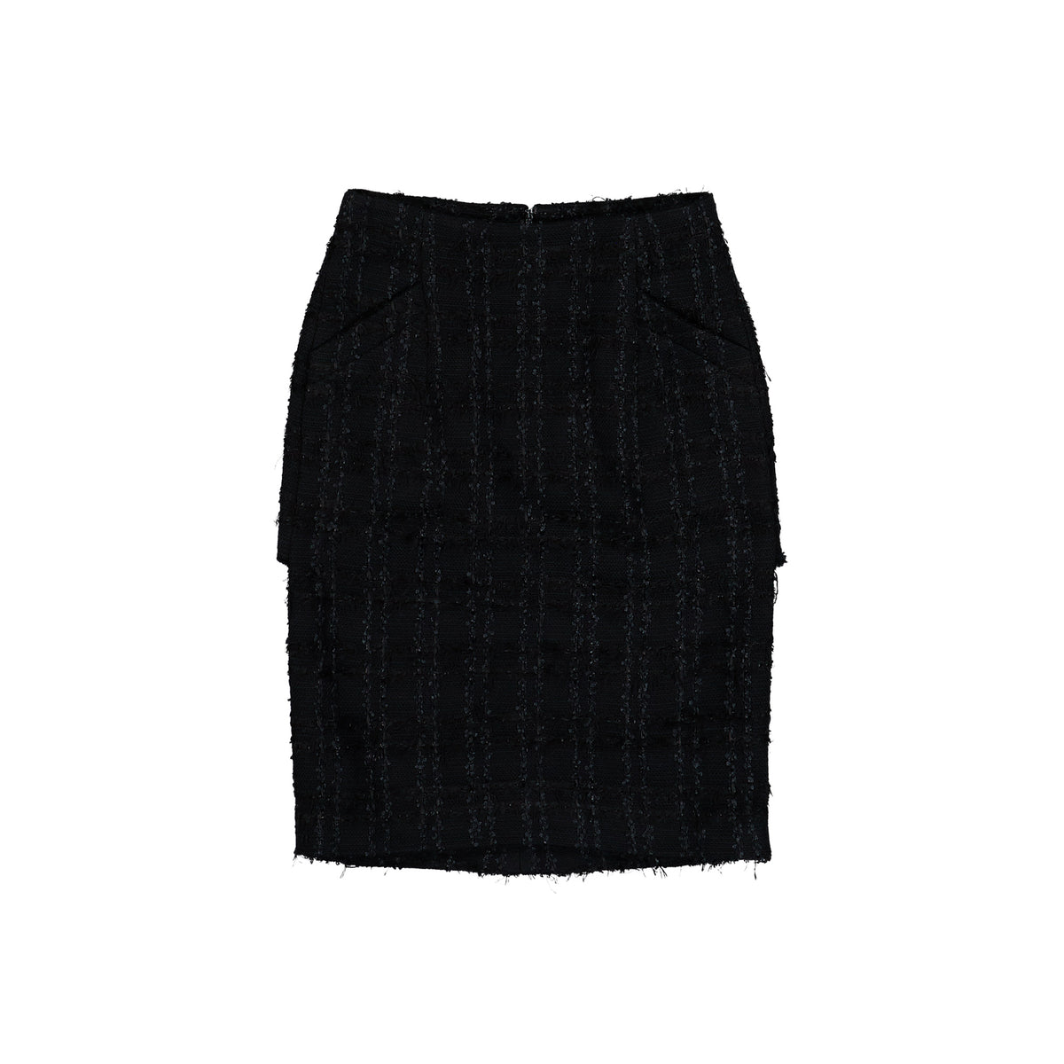 VETEMENTS Tweed Decollage Front / Back Skirt Black Checked Skirts WH27SK029BC Detail View 1 | GATE