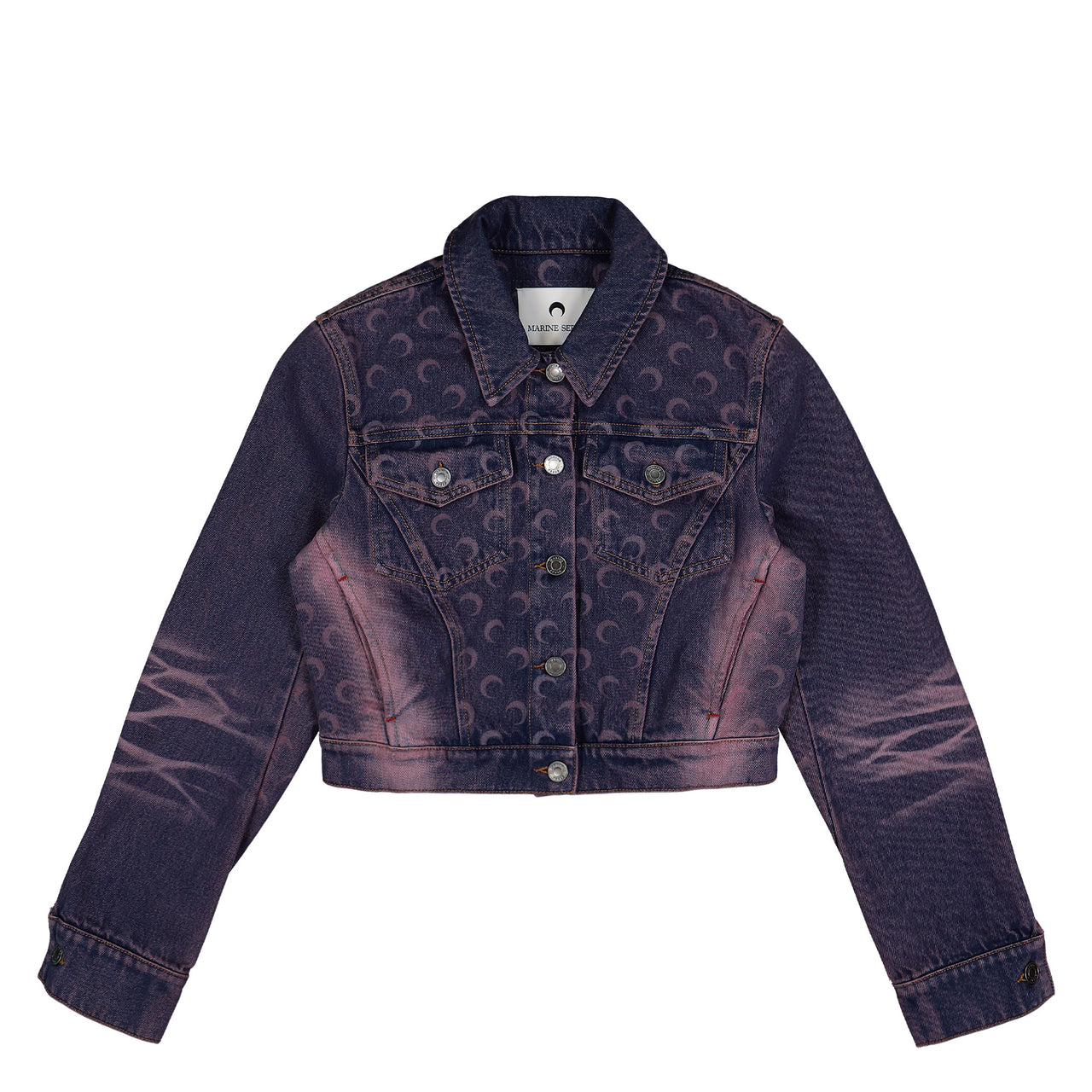 Marine Serre Moon Laser Denim Cropped Jacket Purple Detail view 1 | Gate
