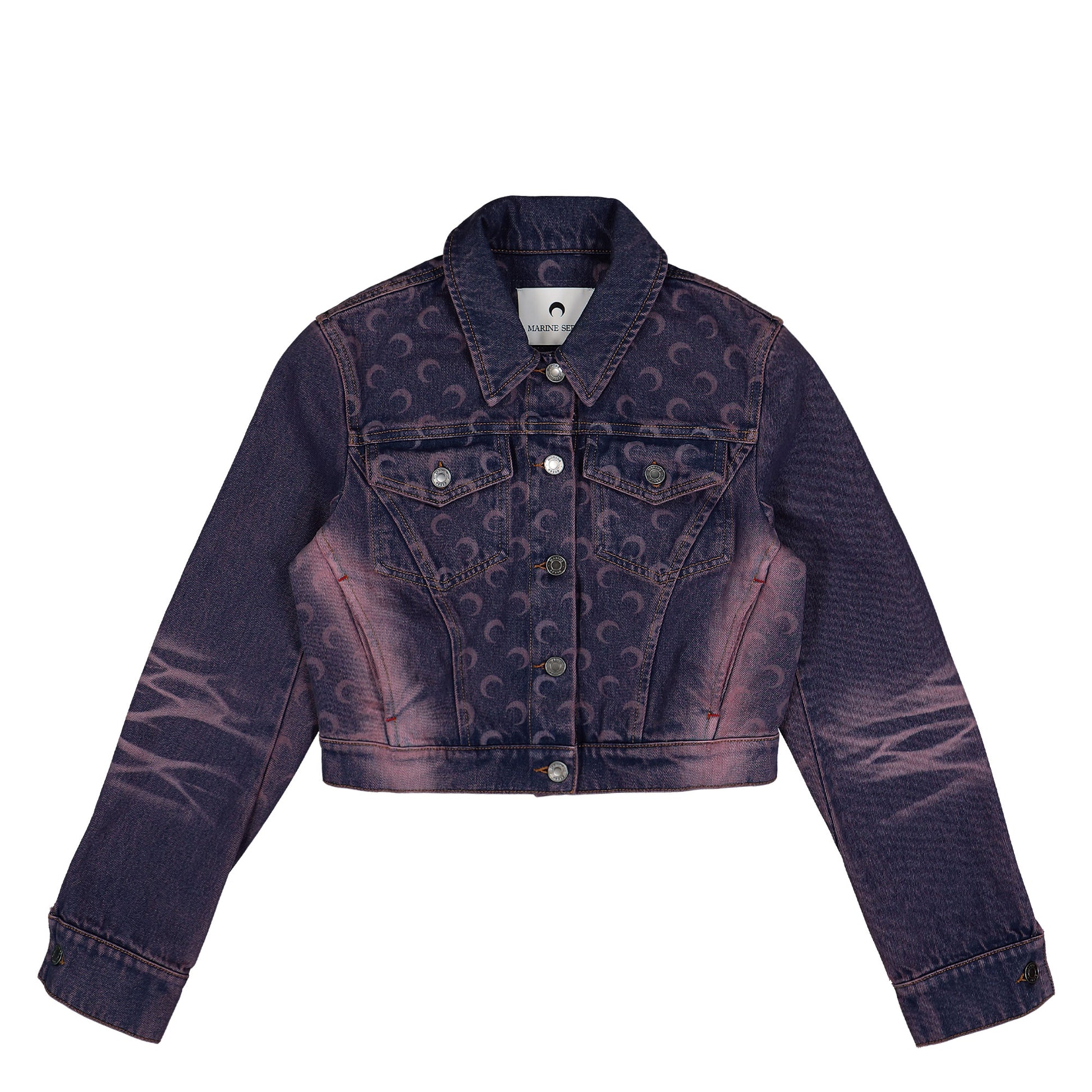 Marine Serre Moon Laser Denim Cropped Jacket Purple Detail view 1 | Gate