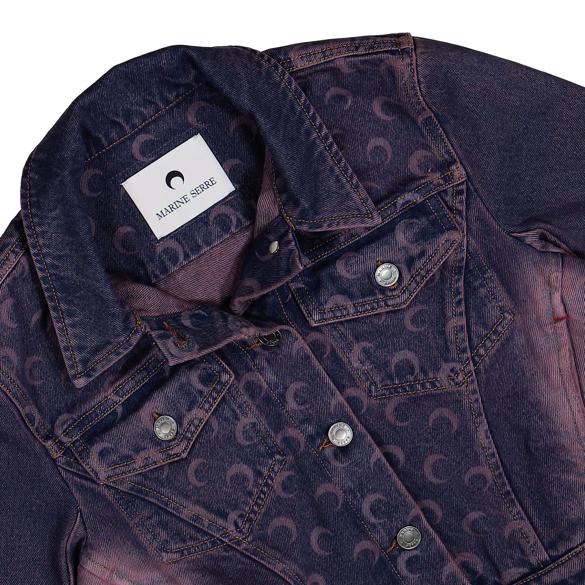 Marine Serre Moon Laser Denim Cropped Jacket Purple Detail view 4 | Gate
