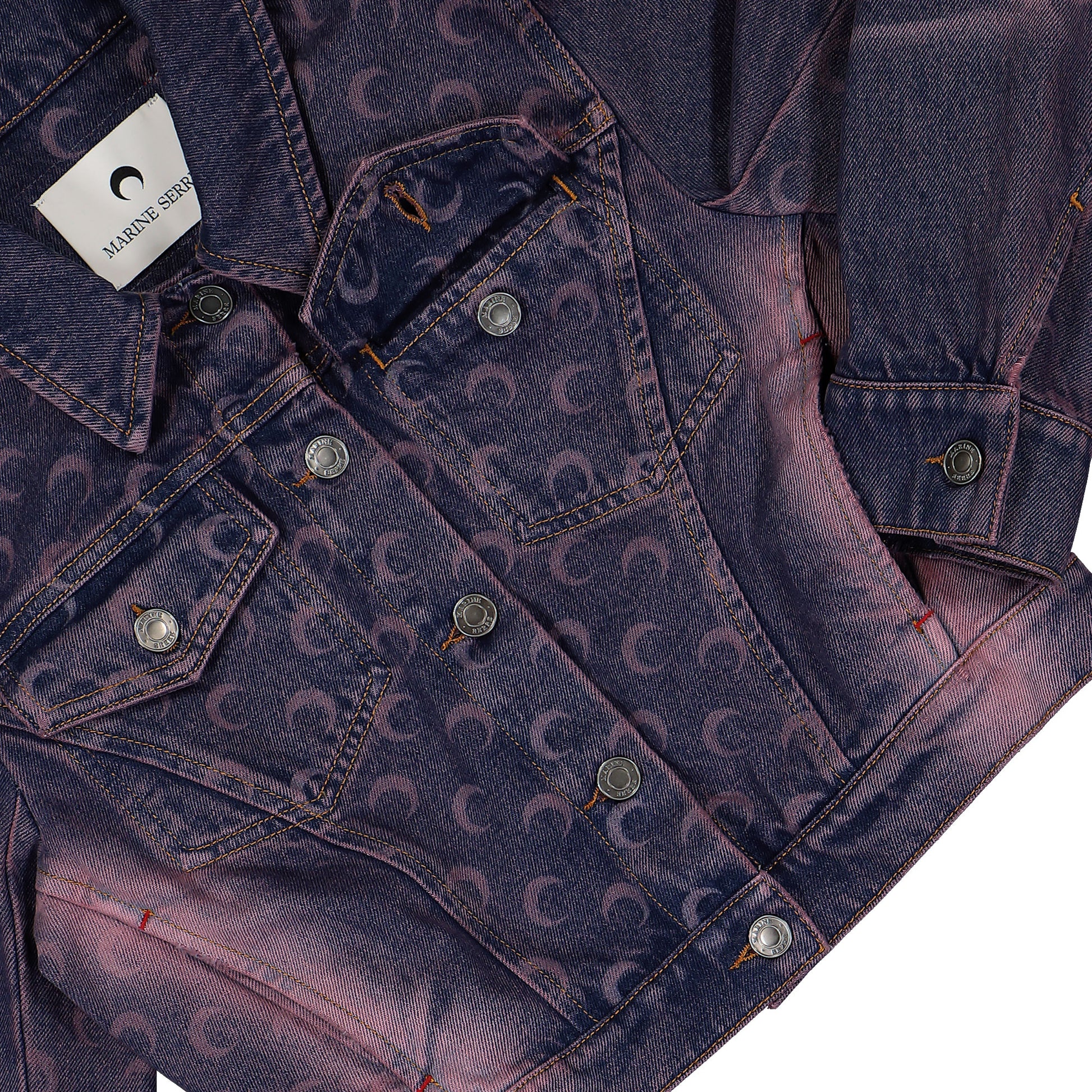 Marine Serre Moon Laser Denim Cropped Jacket Purple Detail view 5 | Gate