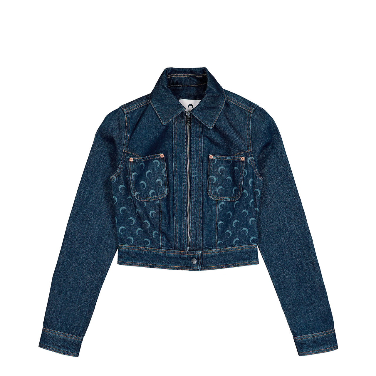 Marine Serre Midnight Blue Denim Trucker Jacket Midnight Blue Jackets WJA076ARDEN0002-BL80 Detail View 1 | GATE