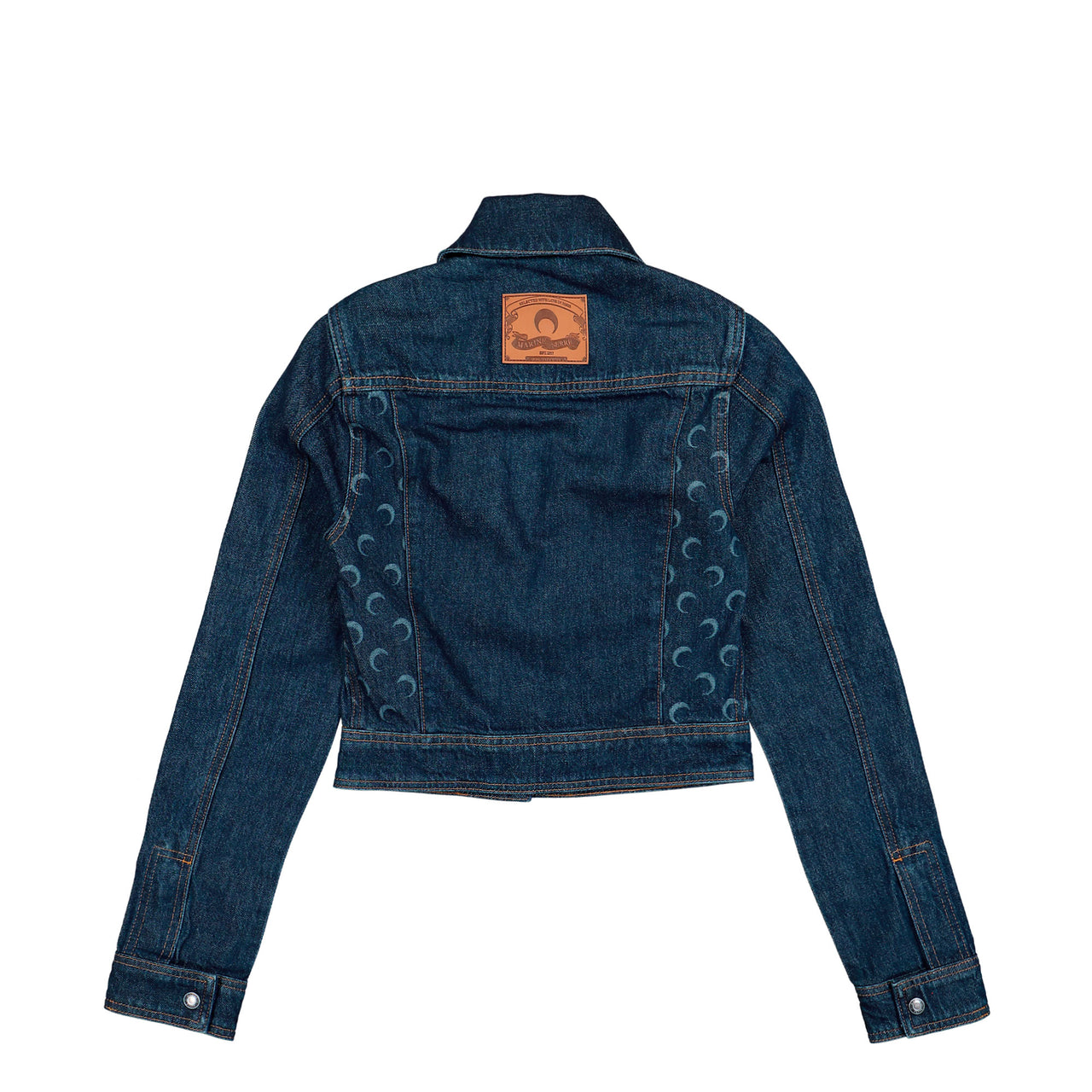 Marine Serre Midnight Blue Denim Trucker Jacket Midnight Blue Jackets WJA076ARDEN0002-BL80 Detail View 1 | GATE